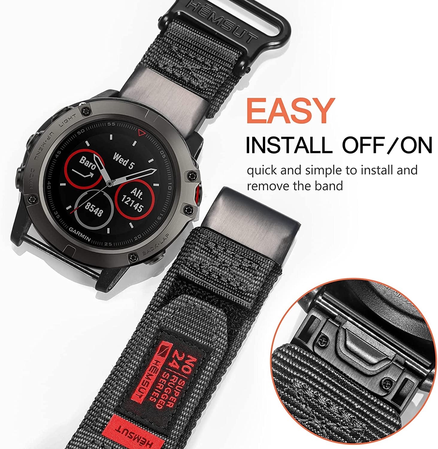 Compatible with Garmin Watch Band, Super Rugged Extral Long Nylon Sports Strap with Woven Loop Design for Fēnix/Forerunner/Vivoactive/Approach/Marq/Quatix/D2 Series, Tough Replacement Band for Men Women  SMITHA   