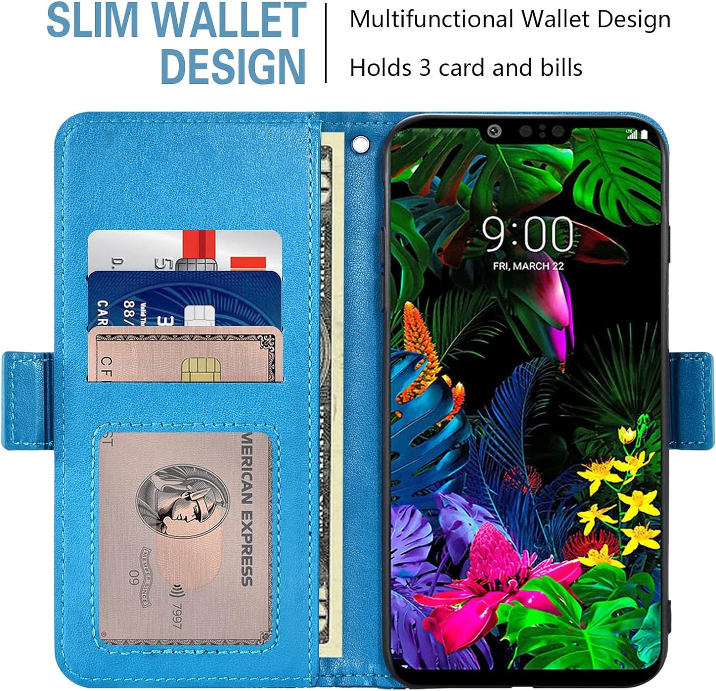 Compatible with LG G8 Thinq Wallet Case and Tempered Glass Screen Protector Card Holder Stand Leather Flip Cell Accessories Phone Cover for LGG8 Thin Q G 8 LG8 G8Thinq Lgg8Thinq 8G Women Men Blue  Asuwish   