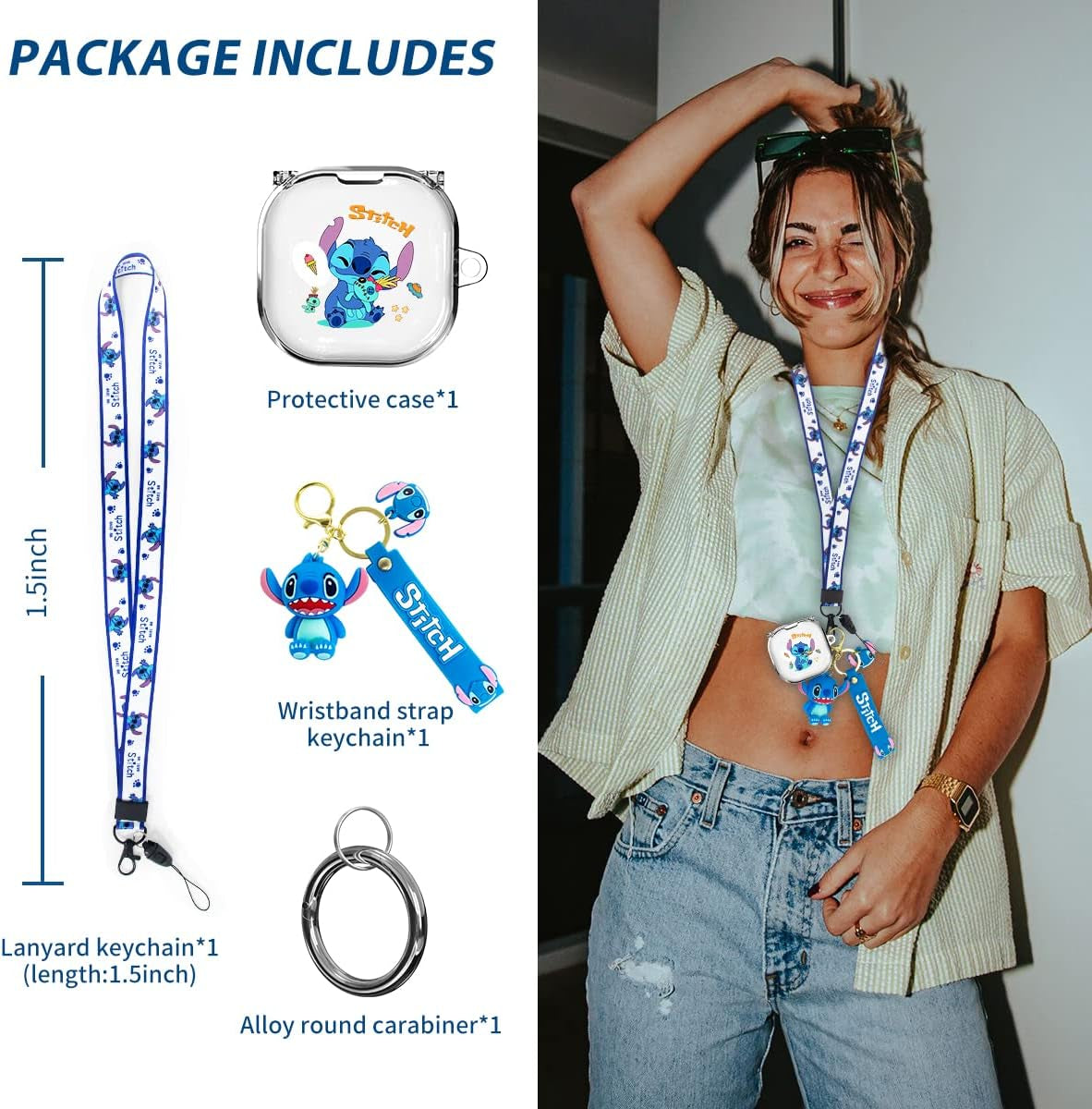 WOOPIT Cute Stich Case for Samsung Galaxy Buds2 Pro(2022)/Galaxy Buds Live(2020)/Galaxy Buds Pro(2021)/Galaxy Buds 2 (2022) Case, Hard PC Shockproof Protective Cover with Keychain  WOOPIT   