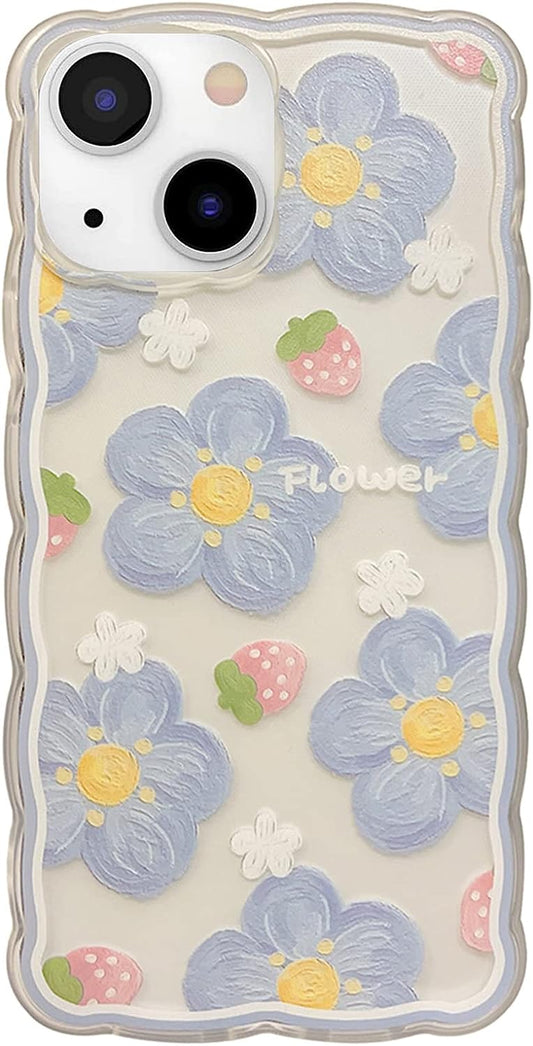 GUSDBSW Cute Iphone 14 plus Case for Women Girls, Lovely Floral Strawberry Pattern Wave Comfortable Grip Design for Girly, Slim Thin Soft Flexible TPU Clear Protective Phone Case - Blueberry Flower  GUSDBSW   