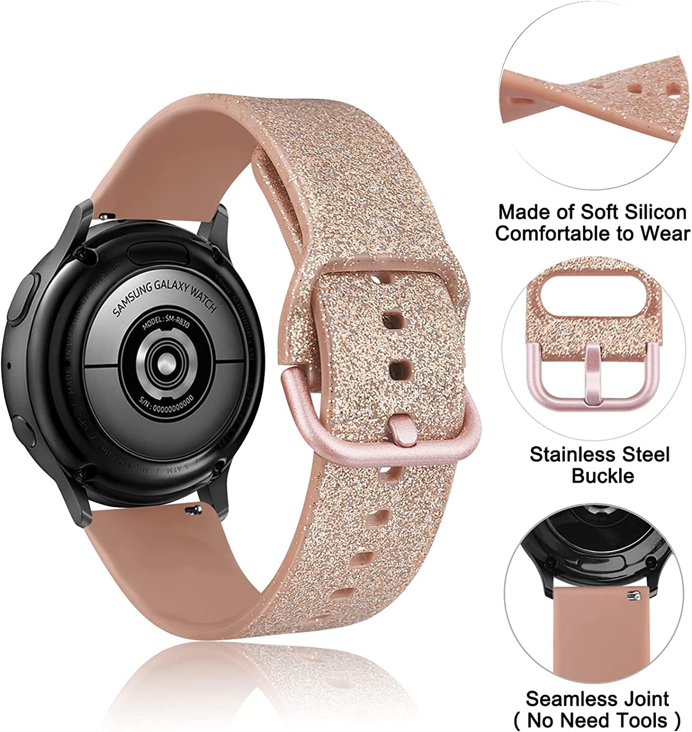 4 PACK Bands Compatible with Samsung Galaxy Watch 4 Band 40Mm 44Mm, Galaxy Watch 4 Classic Band 42Mm 46Mm, Galaxy Watch 5 Bands, Galaxy Watch 5 Pro, 20Mm Adjustable Silicone Sport Strap Replacement Band for Galaxy Watch 4 / 5 Women Men  Wanme   