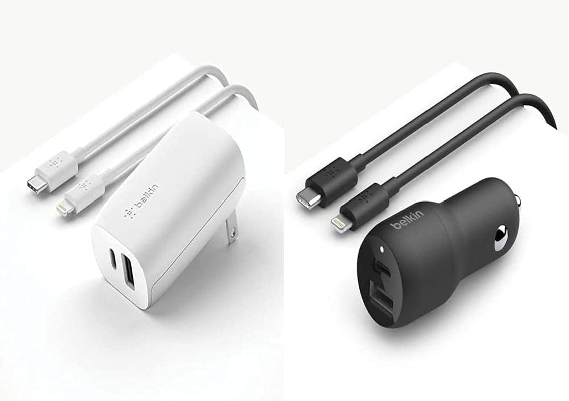 Belkin 37 Watt USB C Wall Charger - Power Delivery 25W USB C Port + 12W USB a Port for PPS Charging Apple Iphone 14, 14 Pro, 14 Pro Max, 13 Pro, 13 Pro Max, Galaxy S21 Ultra & More  Belkin Dual USB-C & A Port with C-Lightning Cable Charger + 37 Watt Car Charger 
