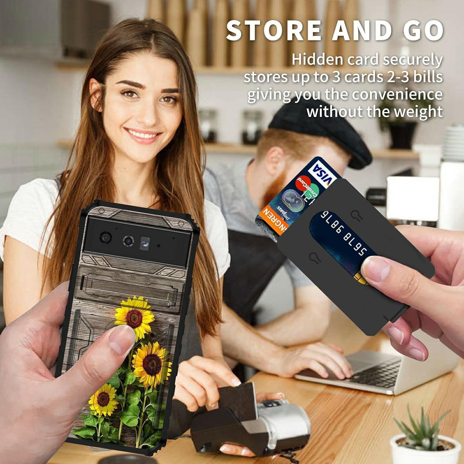 Case for Goole Pixel 6 Pro with Detachable Card Holder Slot Kickstand Hybrid Dual Layer Heavy Duty Shockproof Cover Hidden ID Cash Credit Wallet Case for Google Pixel 6 Pro 5G, Plank Sunflower  BVDIKMI   