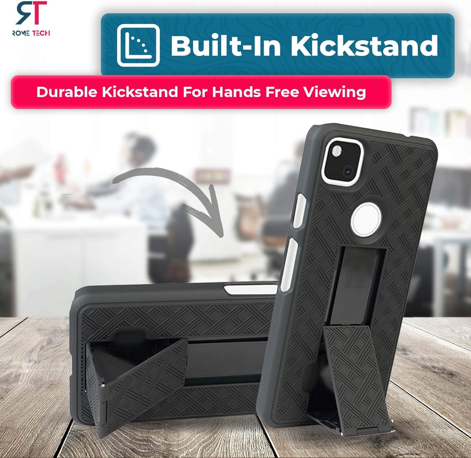 Rome Tech Holster Case with Belt Clip for Google Pixel 4A (2020) [NOT for 5G] - Slim Heavy Duty Shell Holster Combo - Rugged Phone Cover with Kickstand Compatible with Google Pixel 4A - Black  Rome Tech   