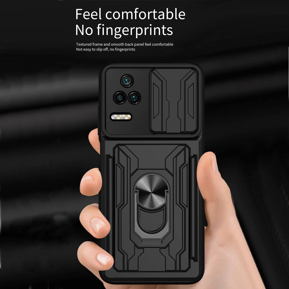 Ccsmall for Xiaomi Poco F4 Case Sliding Window Case with Card Holders, Redmi K40S Cover with Slide Camera Protection Built-In Magnetic Kickstand Case for Xiaomi Redmi K40S/Poco F4 LJK Black  CCSmall   