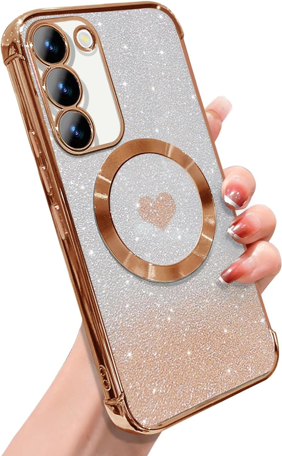 ZONRW for Samsung Galaxy S22 plus Case Magnetic,For Women Girl Soft Luxury Plating Bling Gradient Glitter Cute Heart Compatible with Magsafe,With Camera Lens Protection Clear Phone Cover 6.6”-Blue  ZONRW Gold Samsung Galaxy S23 