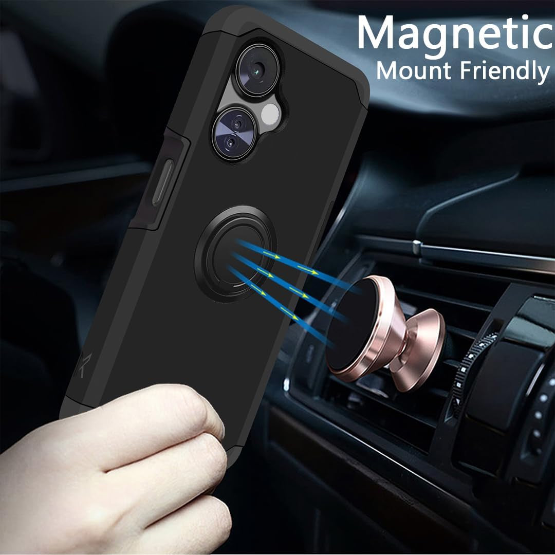 Hrwireless Compatible for Oneplus Nord N30 5G [Ring Stand] Case Cover [360 Rotation] with [HD Tempered Glass Screen Protector] Tough Hybrid [Shockproof] Original Minimalistic Design for Protection  HRWireless   