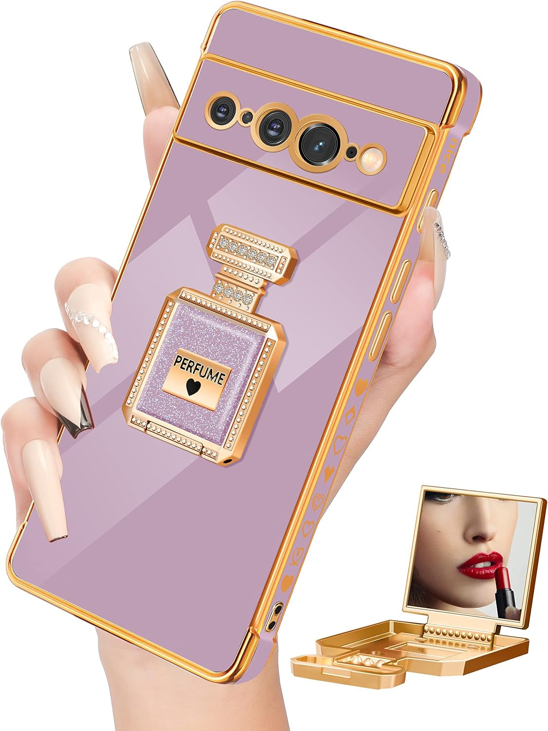 Buleens for Pixel 6 Pro Case with Metal Perfume Bottle Mirror Stand,Cute Women Girly Heart Cases for Google Pixel 6 Pro Case, Elegant Luxury Phone Cover for Pixel 6 Pro Phone Case 6.7''Sierra Blue  Buleens Purple For Google Pixel 7 Pro 