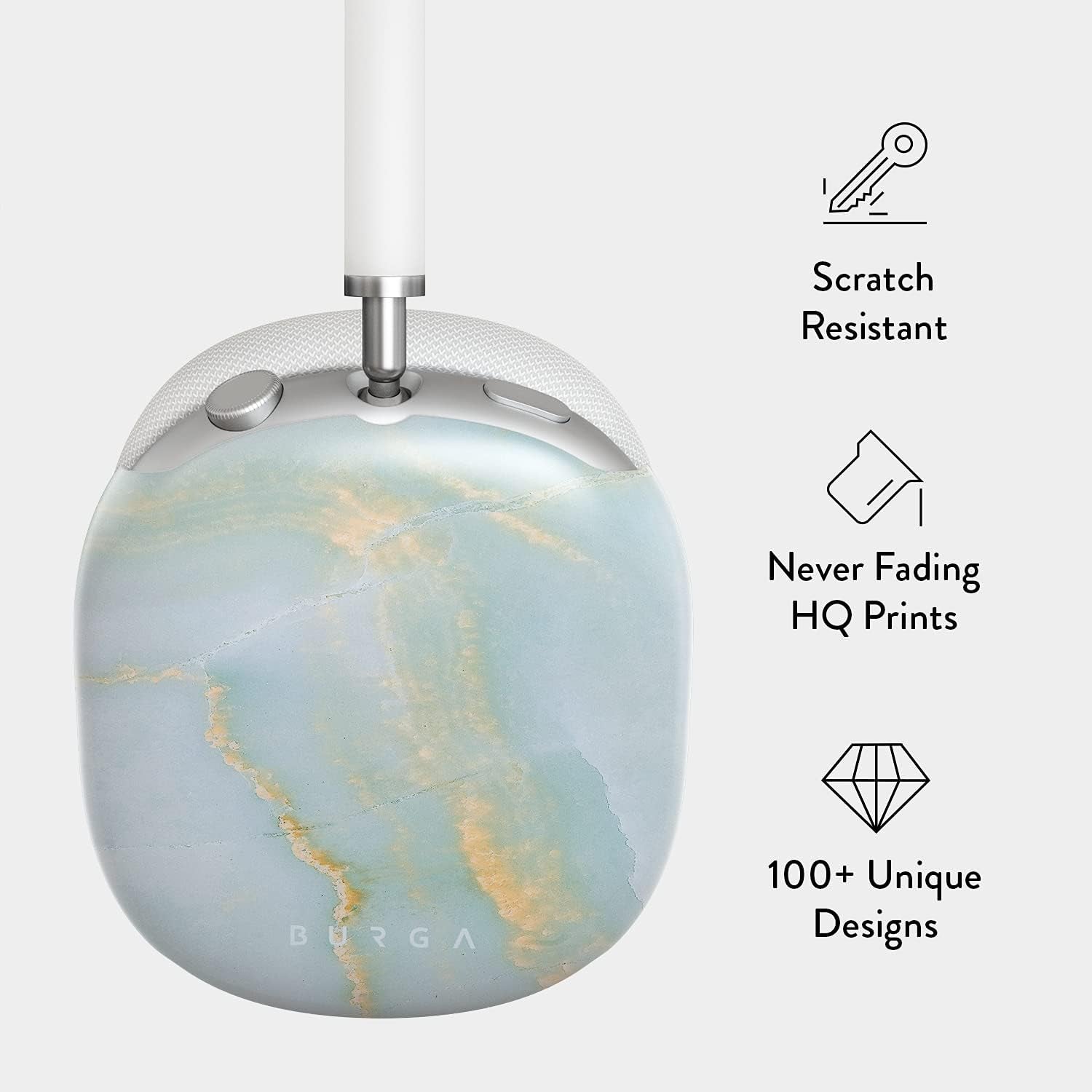 Burga Airpod Hardcase Compatible with Apple Airpods MAX Case, Sky Blue Mint Green Gold Dusts Marble Turquoise Azure Ocean Cute Case for Women, Protective Hard Plastic Case Cover  BURGA   