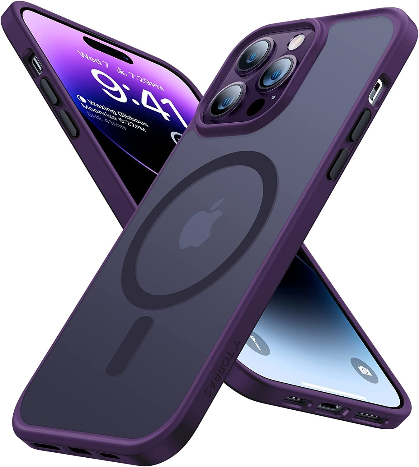 TORRAS Magnetic Guardian Designed for Iphone 14 Pro Max Case [Military Grade Drop Tested] [Compatible with Magsafe] Slim Translucent Matte Case for Iphone 14 Pro Max Phone Case (6.7"), Mystic Black  TORRAS 2-Purple  