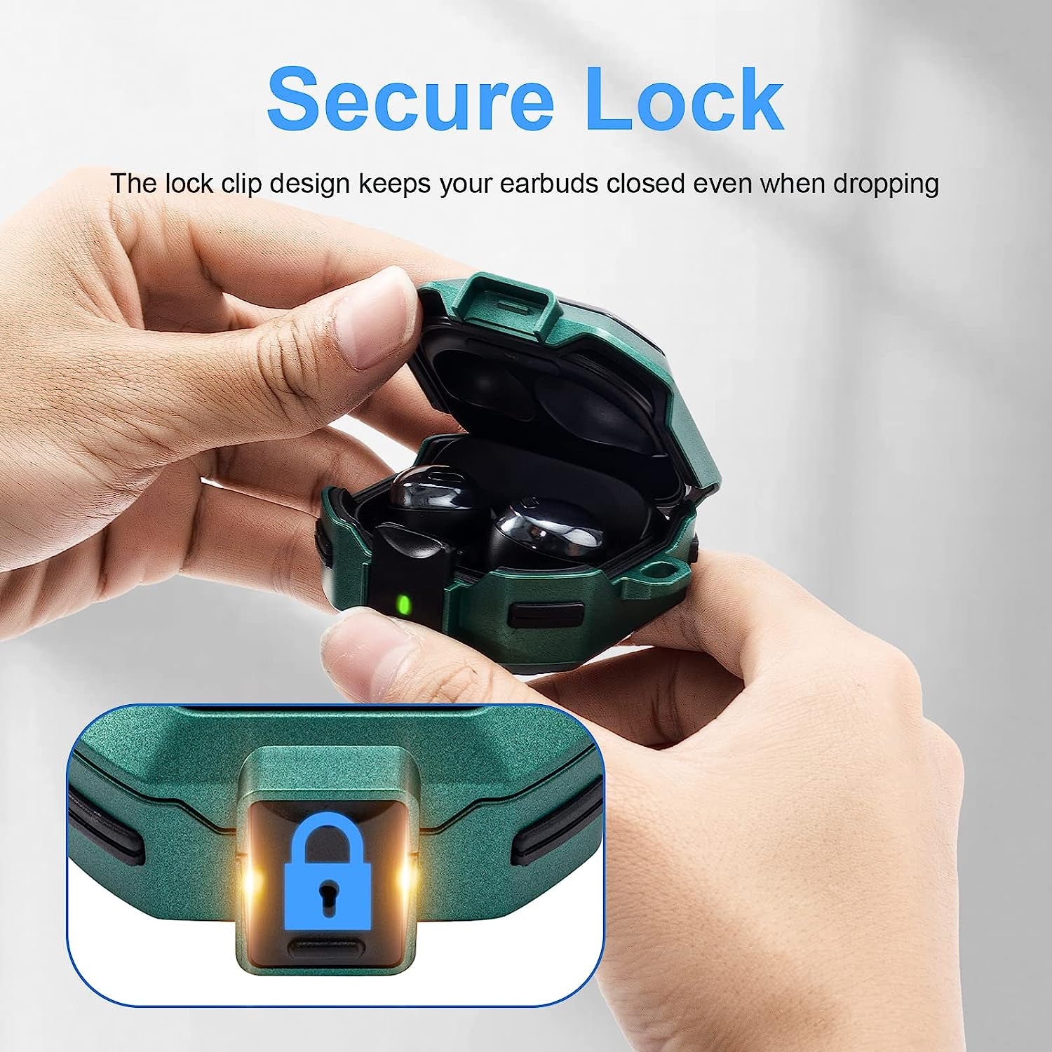 Camofit Armor Case Compatible with Samsung Galaxy Buds 2 / Galaxy Buds Pro/Galaxy Buds Live with Security Lock, Shockproof Protective Skin Cover Compatible with Samsung Earbuds with Keychain (Green)  Camofit   