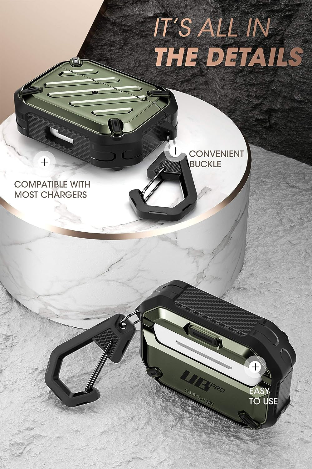 Supcase Unicorn Beetle Pro Series Case Designed for Airpods Pro, Full-Body Rugged Protective Case with Carabiner for Apple Airpods Pro (Darkgreen)  SUPCASE   