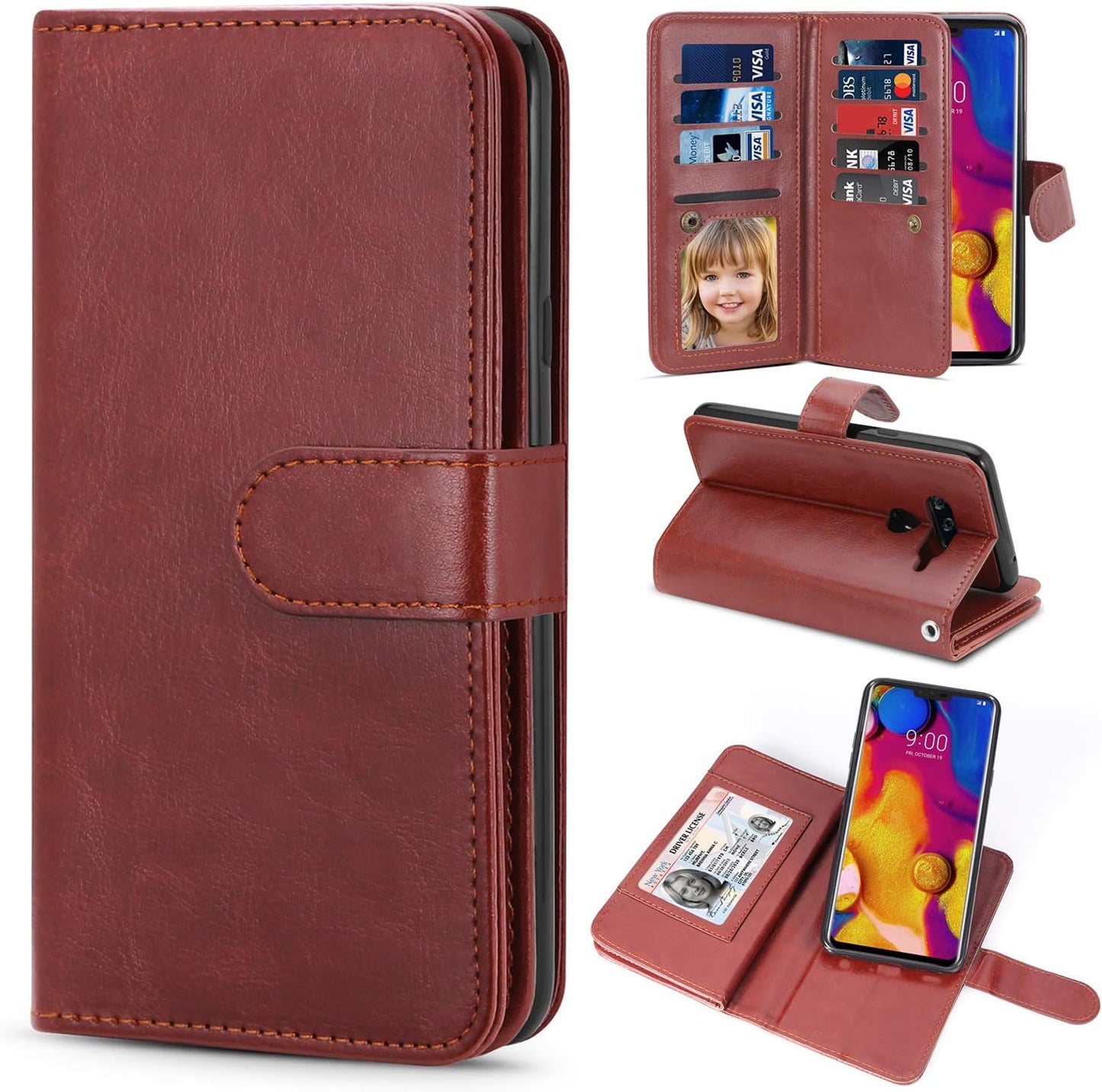 TILL for LG V40 Thinq / V40 Storm Case, LG V40 Thinq / V40 Storm [PU Leather] Flip Wallet Case [Cash & Card Slot Holder] [Kickstand] Detachable Magnetic Folio Protective Case Cover [Brown]  TILL   
