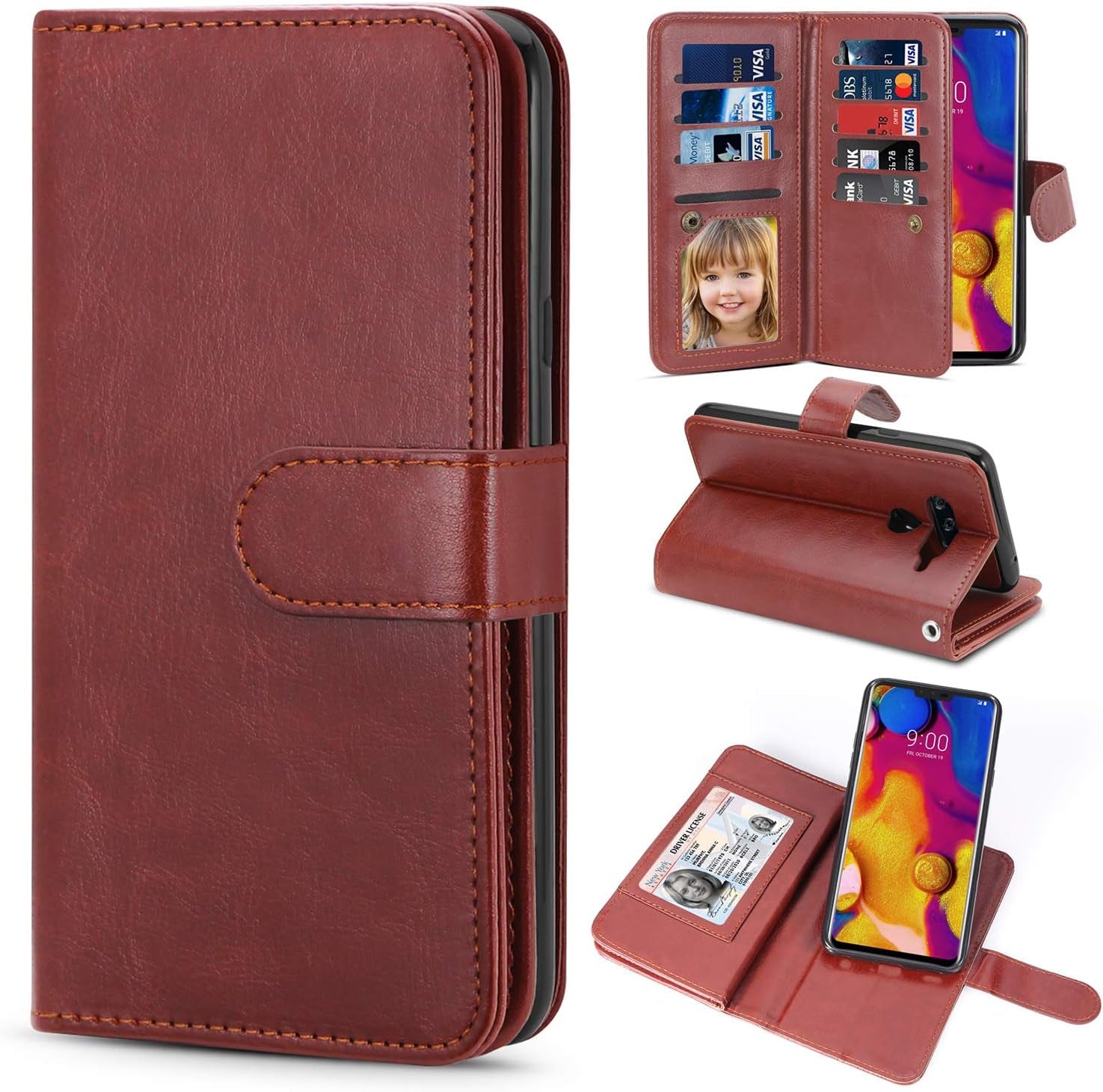 TILL for LG V40 Thinq / V40 Storm Case, LG V40 Thinq / V40 Storm [PU Leather] Flip Wallet Case [Cash & Card Slot Holder] [Kickstand] Detachable Magnetic Folio Protective Case Cover [Brown]  TILL   