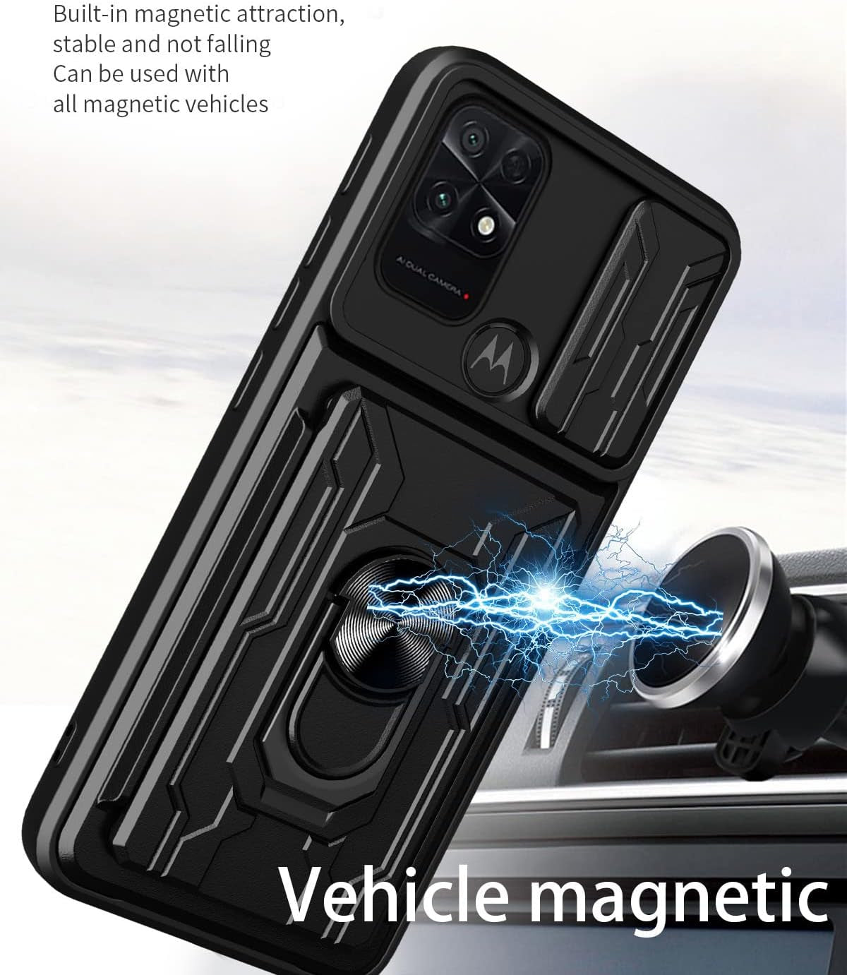 Ccsmall for Xiaomi Poco C40 Case Sliding Window Case with Card Holders, Cover with Slide Camera Protection Built-In Magnetic Kickstand Case for Xiaomi Poco C40 LJK Black  CCSmall   