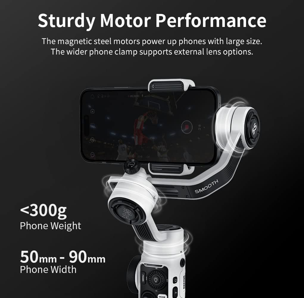 ZHIYUN Smooth 5S Combo 3-Axis Handheld Gimbal Stabilizer for Smartphone,Cell Phone Video Stabilizer for Iphone 13 12 11 X 8 7 6 plus and Android Cell Phone (White)  ZHIYUN   