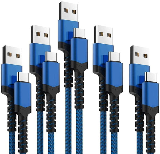 USB Type C Cable 5Pack (3/3/6/6/10FT) Nylon Braided USB C Cable Fast Charger Charging Cord Compatible Samsung Galaxy S9 S8 Note 9 Note 8 Plus,Lg V30 G6 G5 V20,Google Pixel, Moto Z2 (Navy&Blue)  AIOXQNL&   
