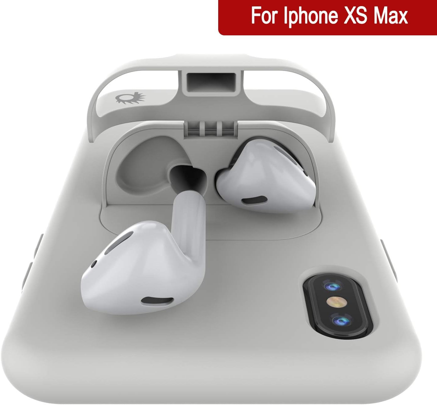 Punkcase Iphone Xs Max Airpods Case Holder (Centerpods Series) | Slim & Durable 2 in 1 Cover Designed for Iphone Xs Max (6.5") | Protects Your Phone & Stores Your Airpods Gen. 1 & 2 [White]  punkcase   