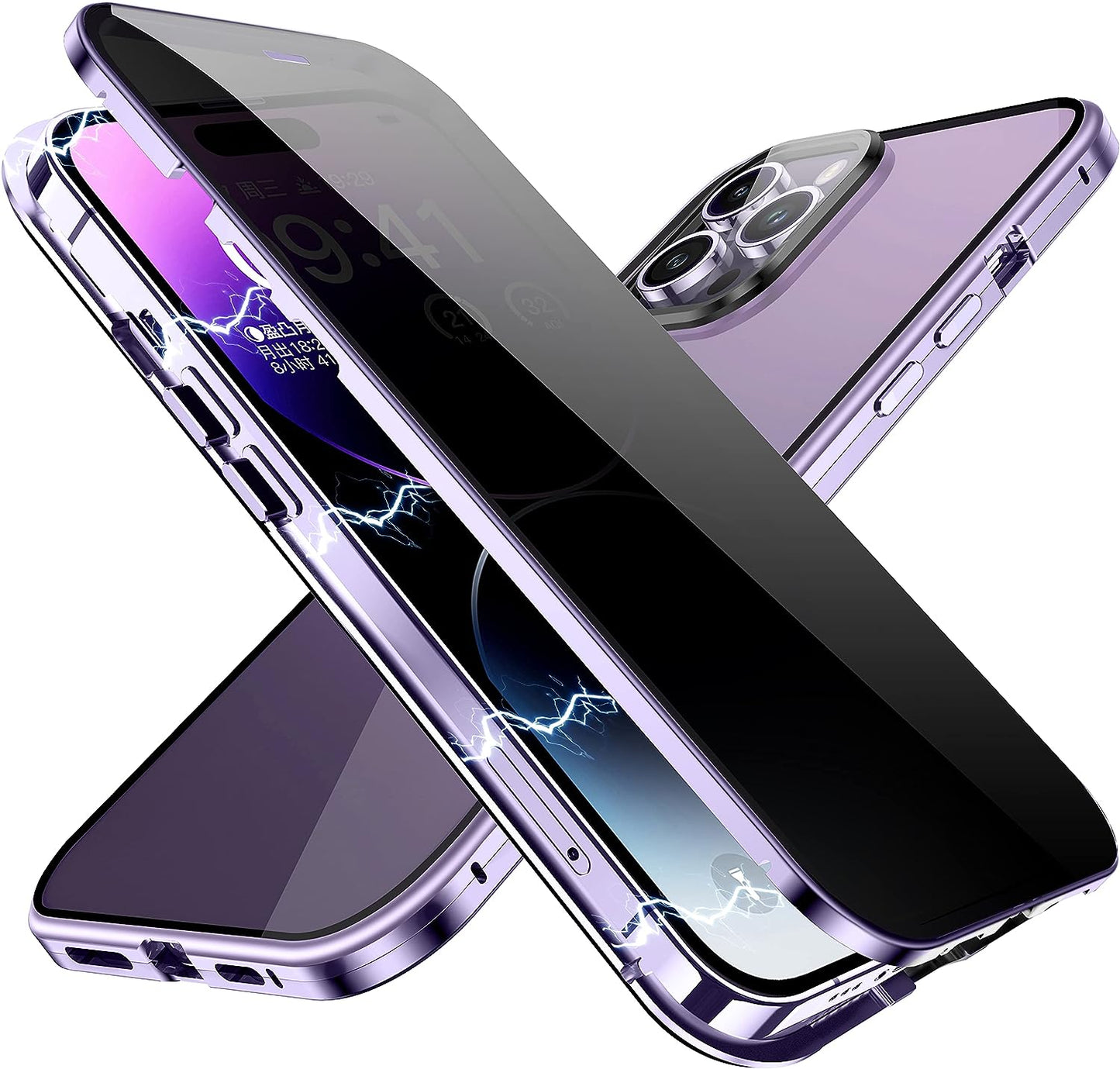 YUNQE Privacy Magnetic Case for Iphone 12 Pro Max, Double Sided Magnet Adsorption Cover with Anti-Peep Screen Protector and Camera Lens Full Body Protective for Iphone 12 Pro Max, Red  YUNQE Purple Iphone 14 Pro Max-6.7" 