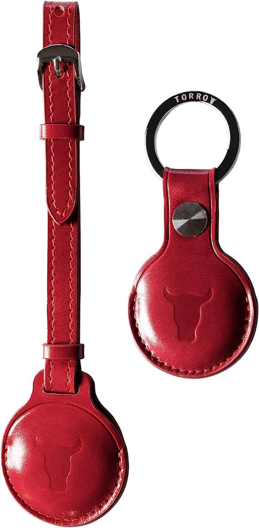 TORRO Airtag Holder Set – Leather Airtag Keychain and Airtag Case (Red)  B.A.M Worldwide ltd   