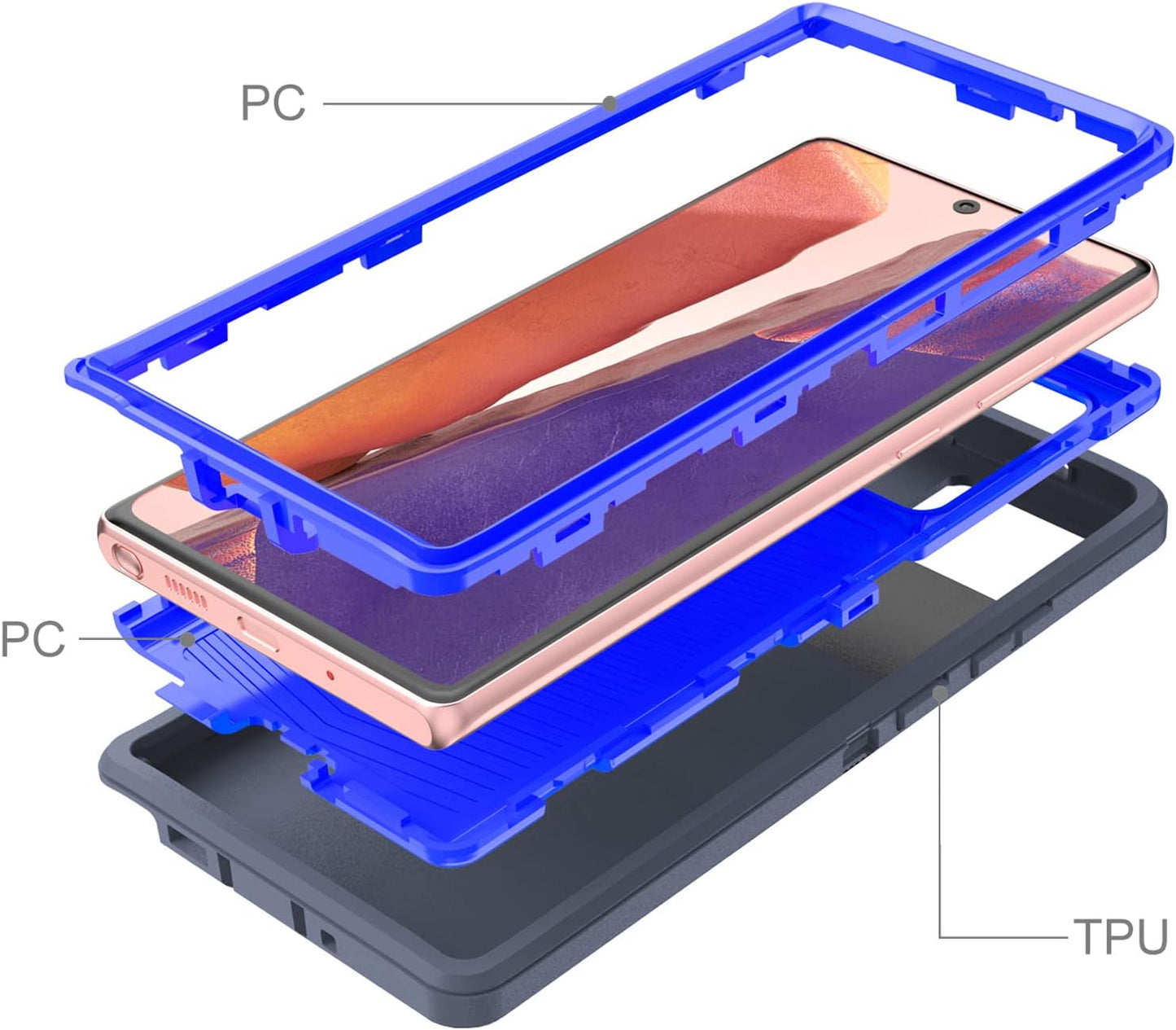 Galaxy Note 20 Case for Samsung Galaxy Note 20 Case Military Drop Shockproof Armor Heavy Duty Rugged 3 in 1 Protection Cover for Galaxy Note 20 Phone Case (Navy+Blue)  TORRTOWAY   