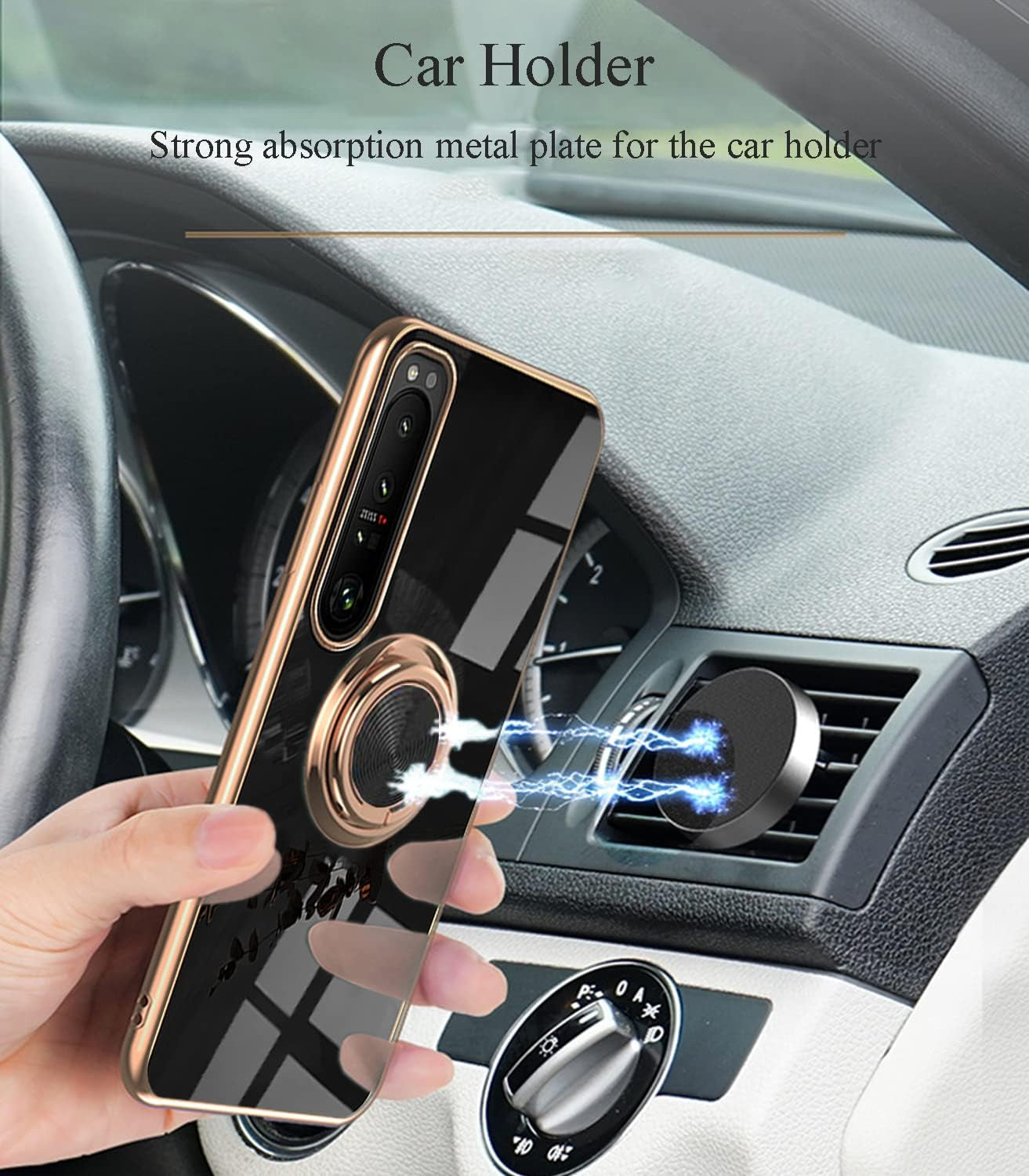 Yarxiawin Compatible with Sony Xperia 1 III Case Ring Holder Magnet Silicone, Sony Xperia 1 III Phone Case Silicone Thin White Cover Black 360° Rotatable Metal Kickstand (Black)  Yarxiawin   