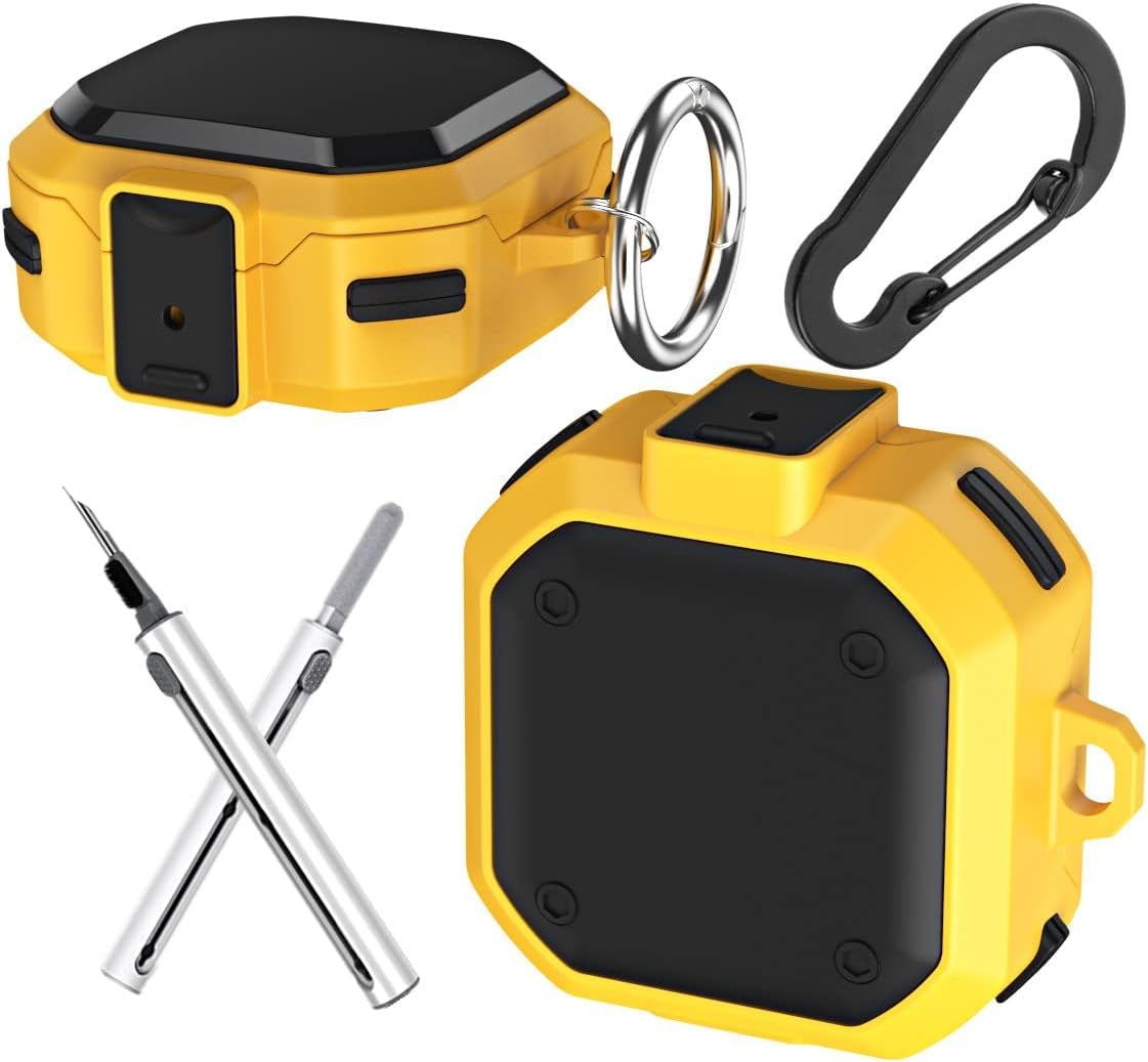 [With Lock] for Samsung Galaxy Buds2 Pro/Galaxy Buds 2/Galaxy Buds Pro/Galaxy Buds Live Case with Cleaning Pen Kit and Keychain Men Women Protective Armor Case Cover for Samsung Earbuds Case (Pink)  YQGFashbf04 Yellow  