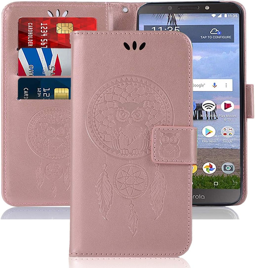 Sidande for LG G7 Case, for LG G7 Thinq Wallet Case, [Wrist Strap] Owl PU Leather Wallet Flip Protective Phone Case Cover with Card Slots and Stand for LG G7 / for LG G7 Thinq (2018) (Brown)  sidande Wallet Rose Gold  