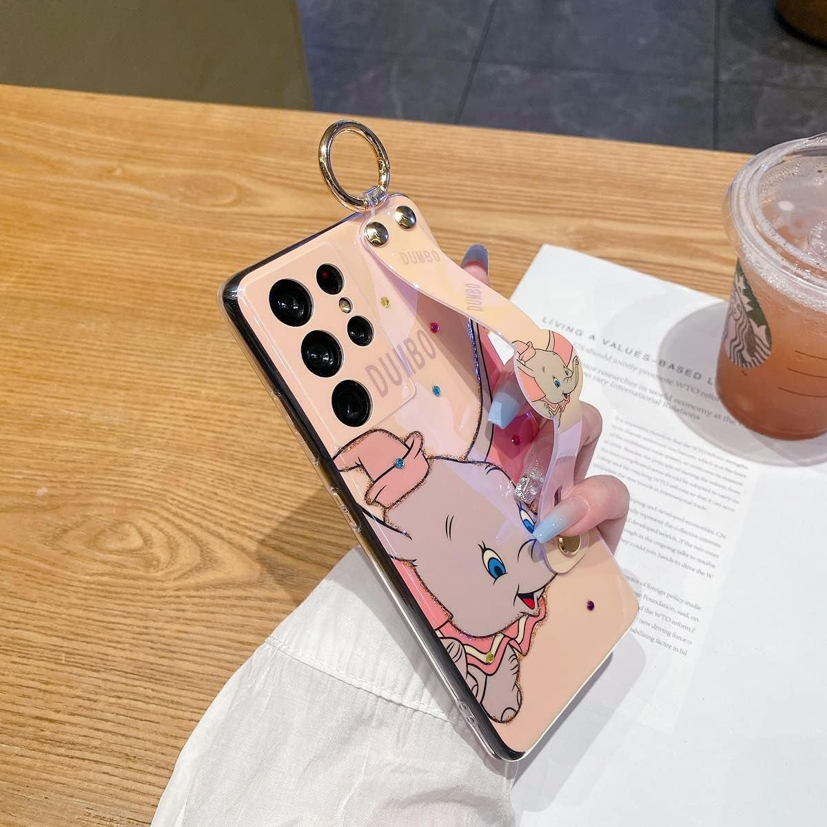 Meishangmei for Samsung Galaxy S21 Ultra Case 6.8" Sparkle Bling with Strap Stand Cute Pattern IMD Design Silicone Shockproof Protective Glitter Cases Cover for Girls and Women - Pink Dumbo  Meishangmei   