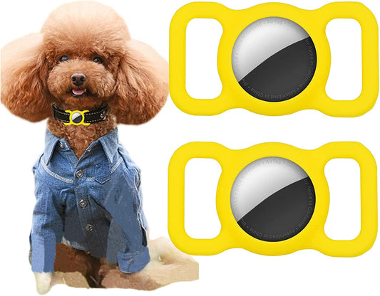 2 Pcs Airtag Case Compatible with Apple Airtag,Silicone Air Tag Holder for Dog Cat Collar Cover Anti-Lost and Scratch,Gps Tracking Accessories Pet Loop Holder,Bright Yellow  ANNCED   
