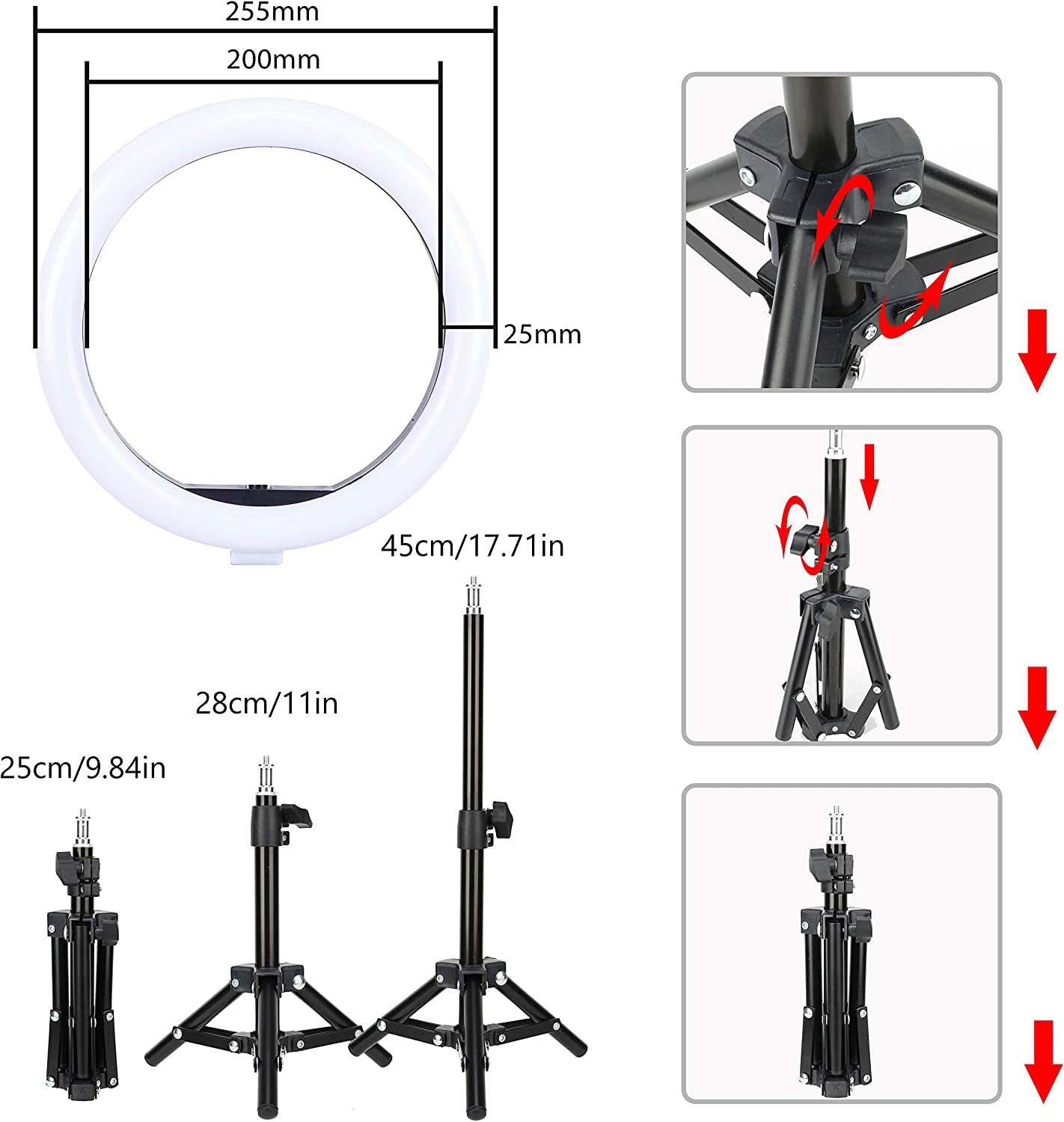 Zomei 10" Selfie LED Ring Light with Tripod Stand &Cell Phone Holder for Live Stream/Makeup/Youtube Video,Dimmable Beauty Mini Camera Photography Ringlight for Iphone Xs Max XR Android  ZOMEi   