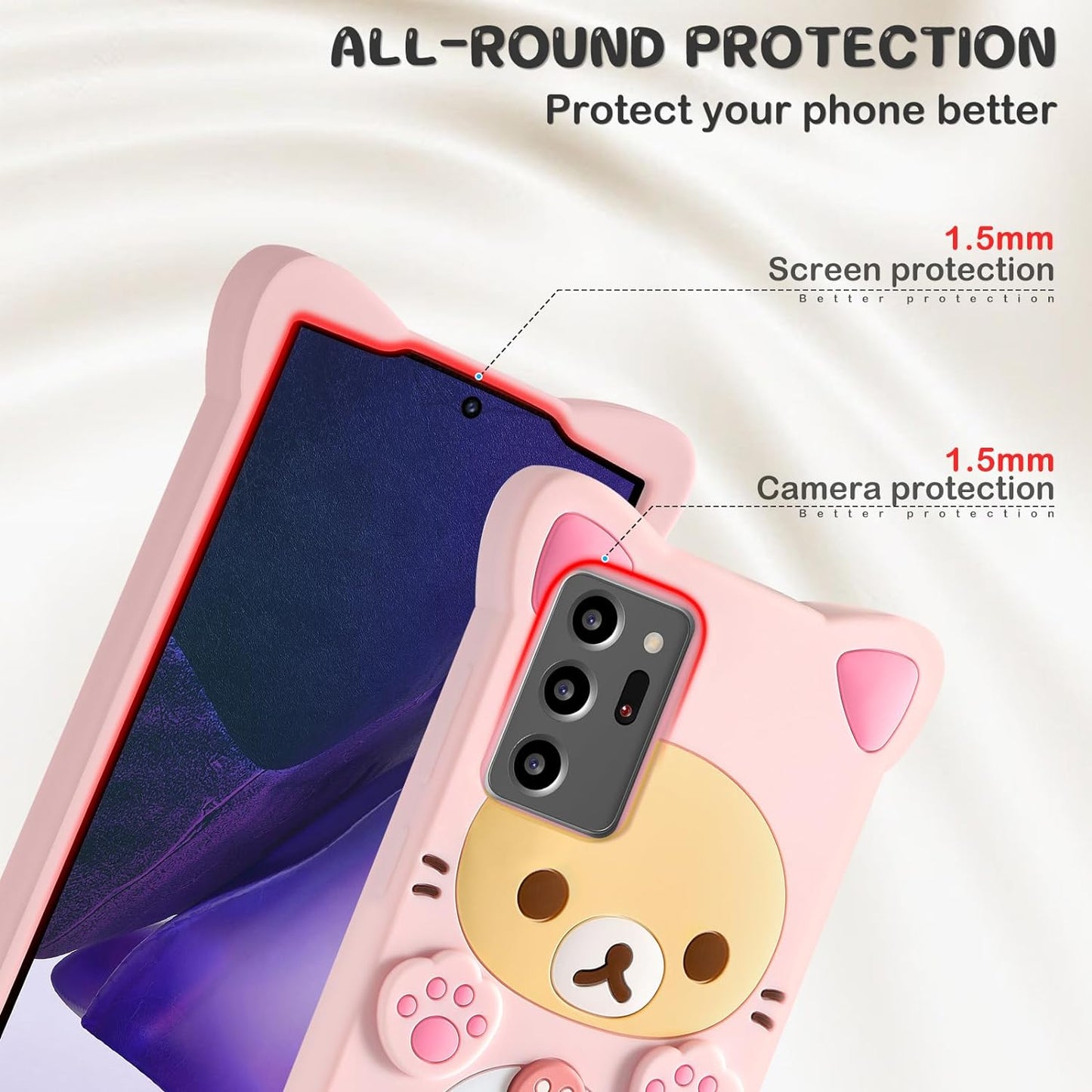 Stsnano Kawaii for Note 20 Ultra Case 3D Cute Cartoon Bear Phone Cases Fashion Cool Fun Funny Bear Soft TPU Covers for Samsung Galaxy Note 20 Ultra 5G 6.9" Silicone Cover for Women Girls Kids PK  STSNano   
