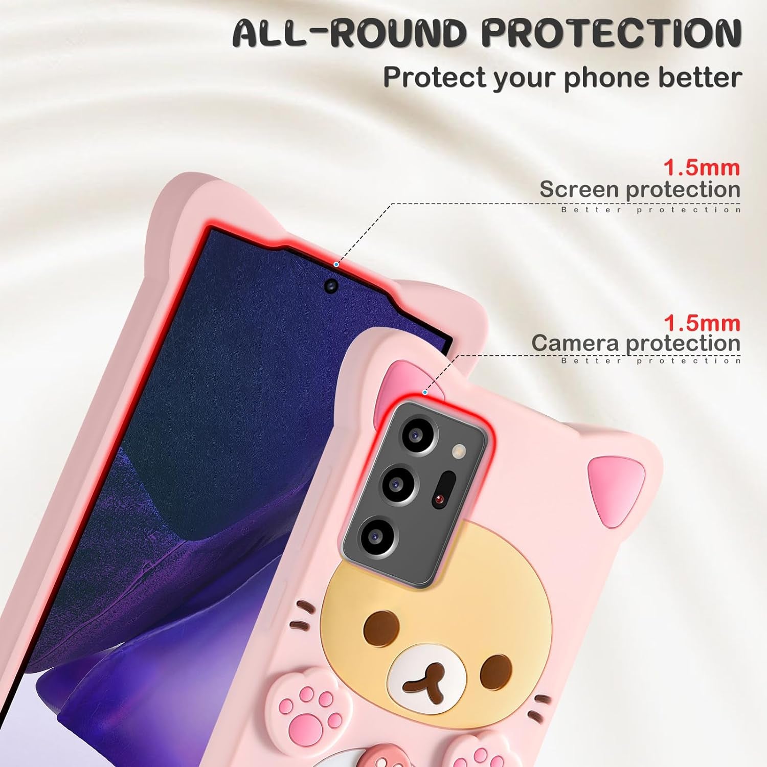 Stsnano Kawaii for Note 20 Ultra Case 3D Cute Cartoon Bear Phone Cases Fashion Cool Fun Funny Bear Soft TPU Covers for Samsung Galaxy Note 20 Ultra 5G 6.9" Silicone Cover for Women Girls Kids PK  STSNano   