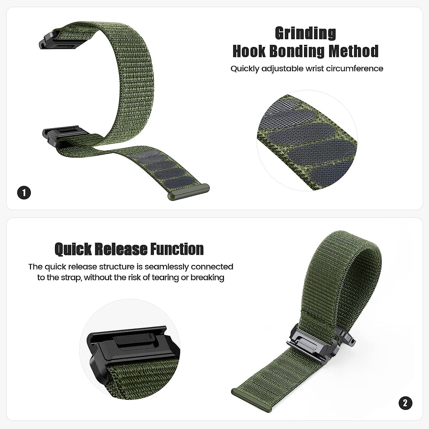 CUZOW Nylon Velcro Bands Compatible with Fenix 7/Fenix 6/6 Pro/Fenix 5/5 Plus/Epix 2, 22Mm Quick Easy Fit Nylon Watch Band Breathable Replacement for Forerunner 935/945/Approach S60/S62/Quatix 5/6  CUZOW   