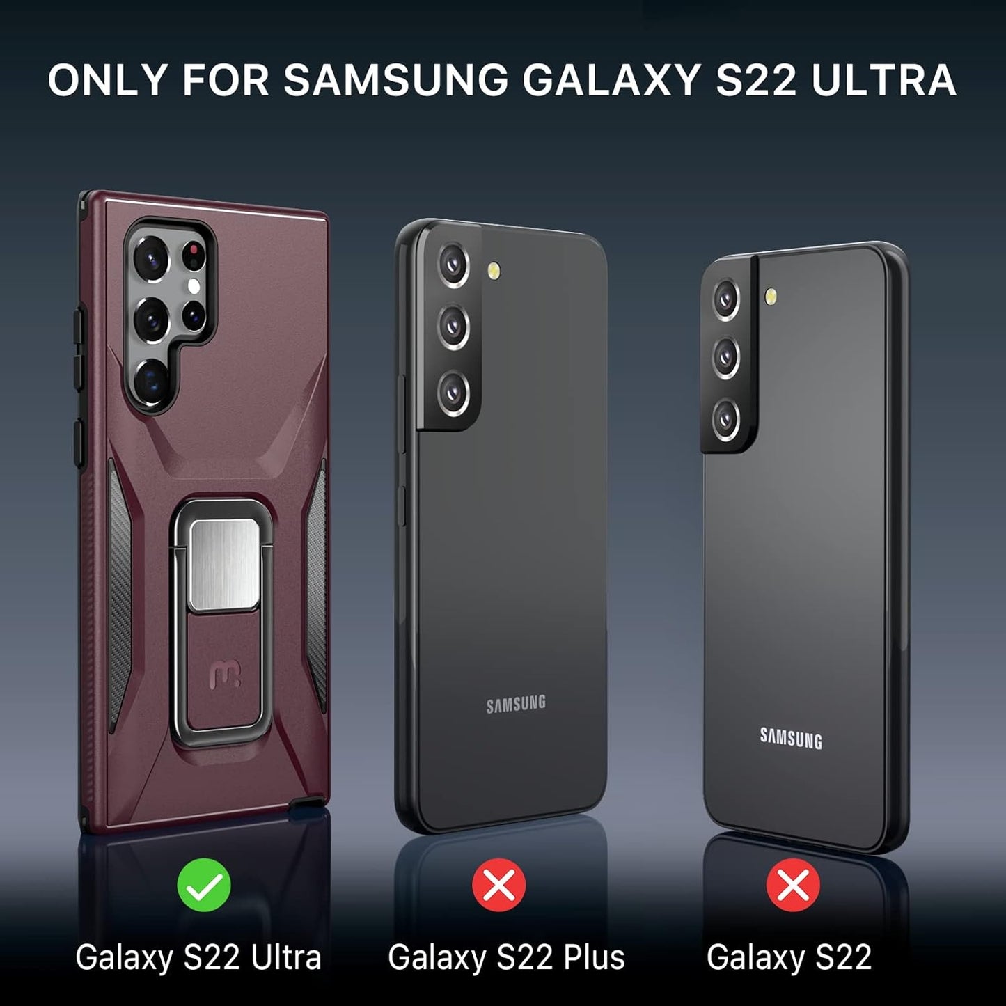 MYBAT Pro Shockproof Stealth Series Case for Samsung Galaxy S22 Ultra Case with Stand 6.8 Inch, Support Magnetic Car Mount, Heavy Duty Military Grade Drop Protective Case with Kickstand - Plum  Valor Communication Inc   