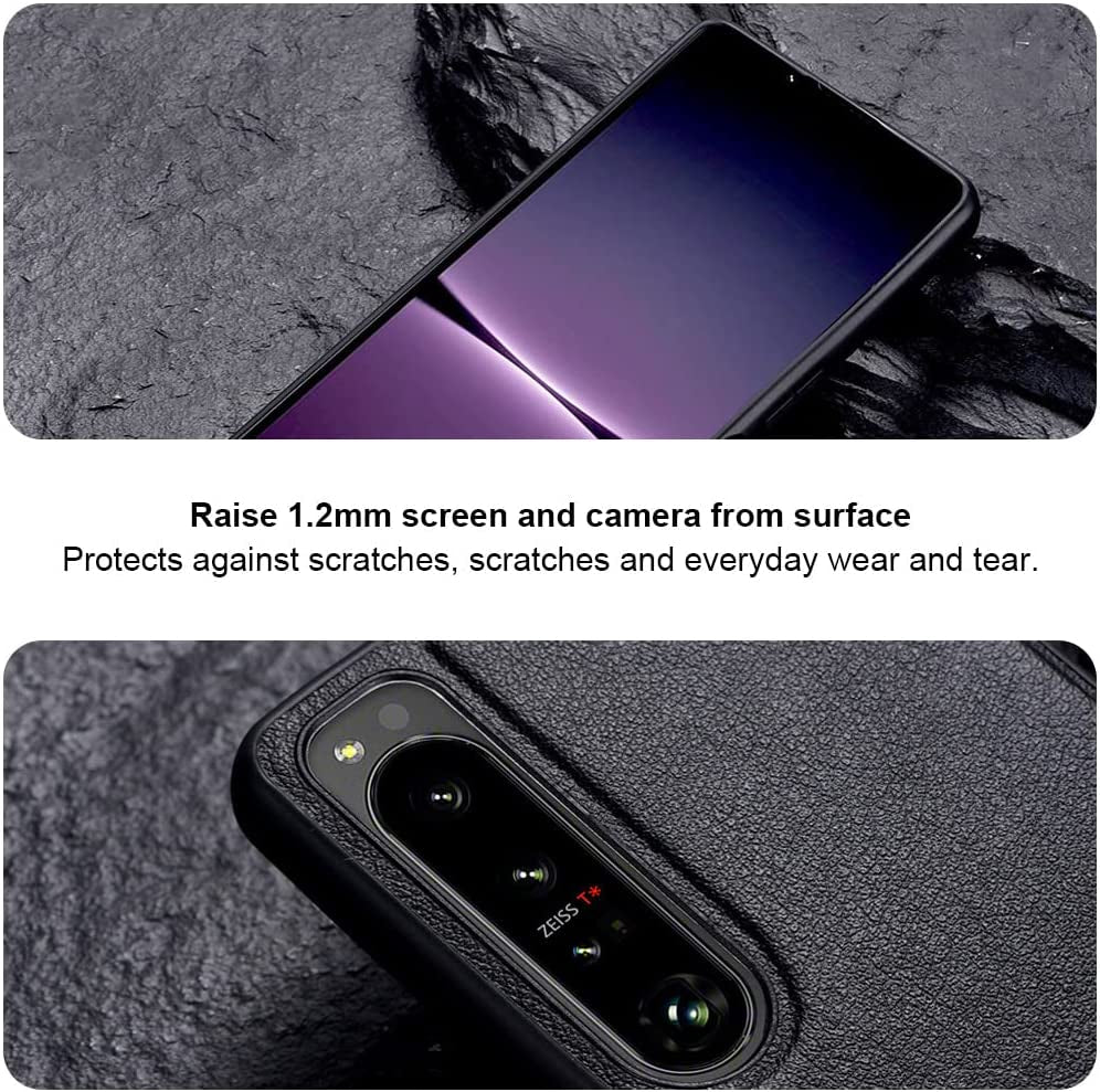 QUIETIP Stand Case for Sony Xperia 1 V 5G with Screen Protector,Slim Leather Metal Kickstand Protective Cover Lens Protect,Black  QUIETIP   
