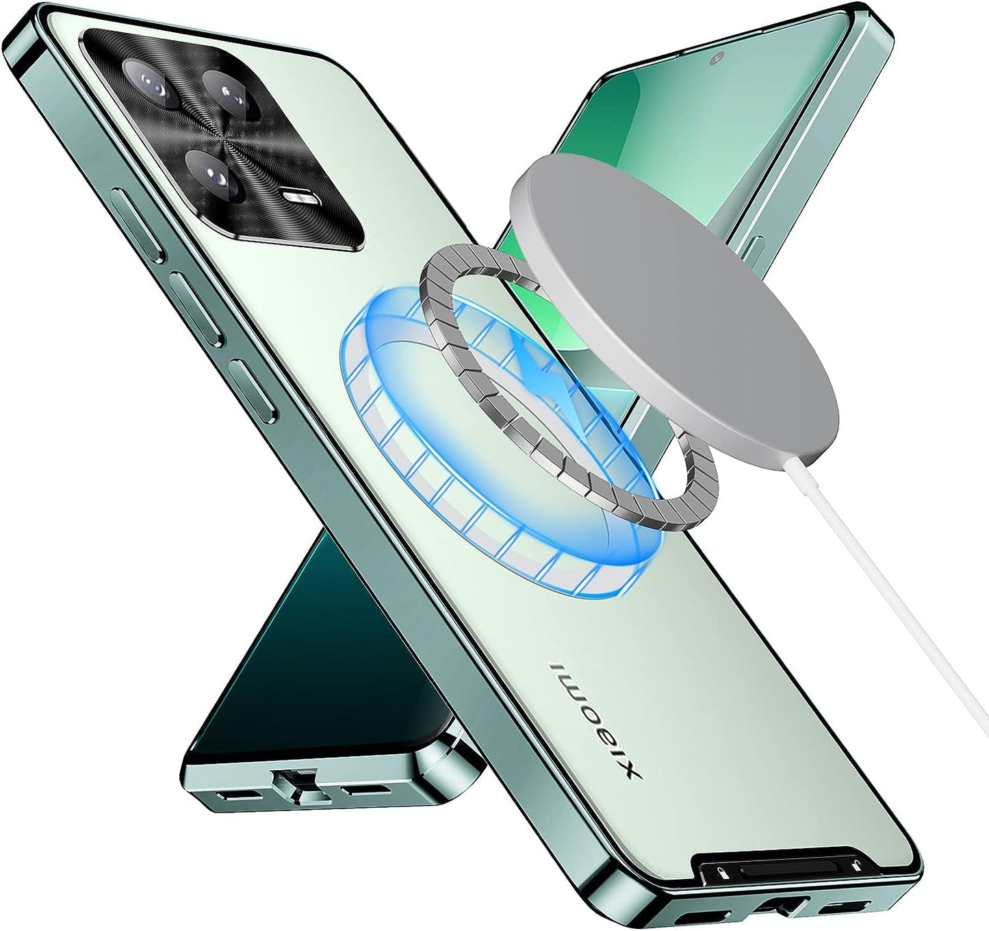 Tffozssi Case for Xiaomi 13, Compatible with Magsafe Magnetic Adsorption Metal Bumper Back Translucent Matte PC Cover, Black  Tffozssi Green Xiaomi 13 