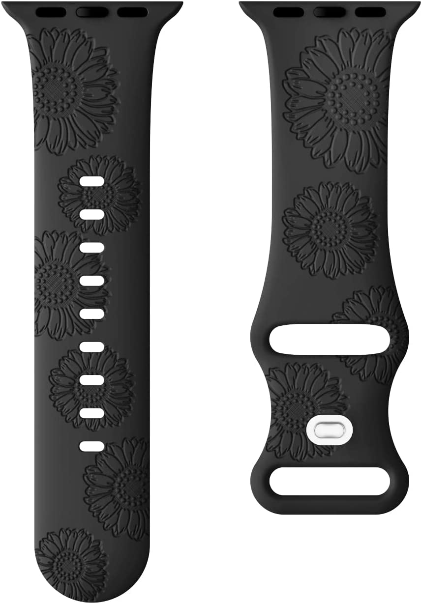 Flower Engraved Band Compatible with Apple Watch Bands 42Mm 44Mm 45Mm 49Mm for Women, Soft Sunflower Laser Silicone Wristbands Cute Sport Straps for Iwatch Series 8/7/Se/6/5/4/3/2/1/Ultra  Butifacion   
