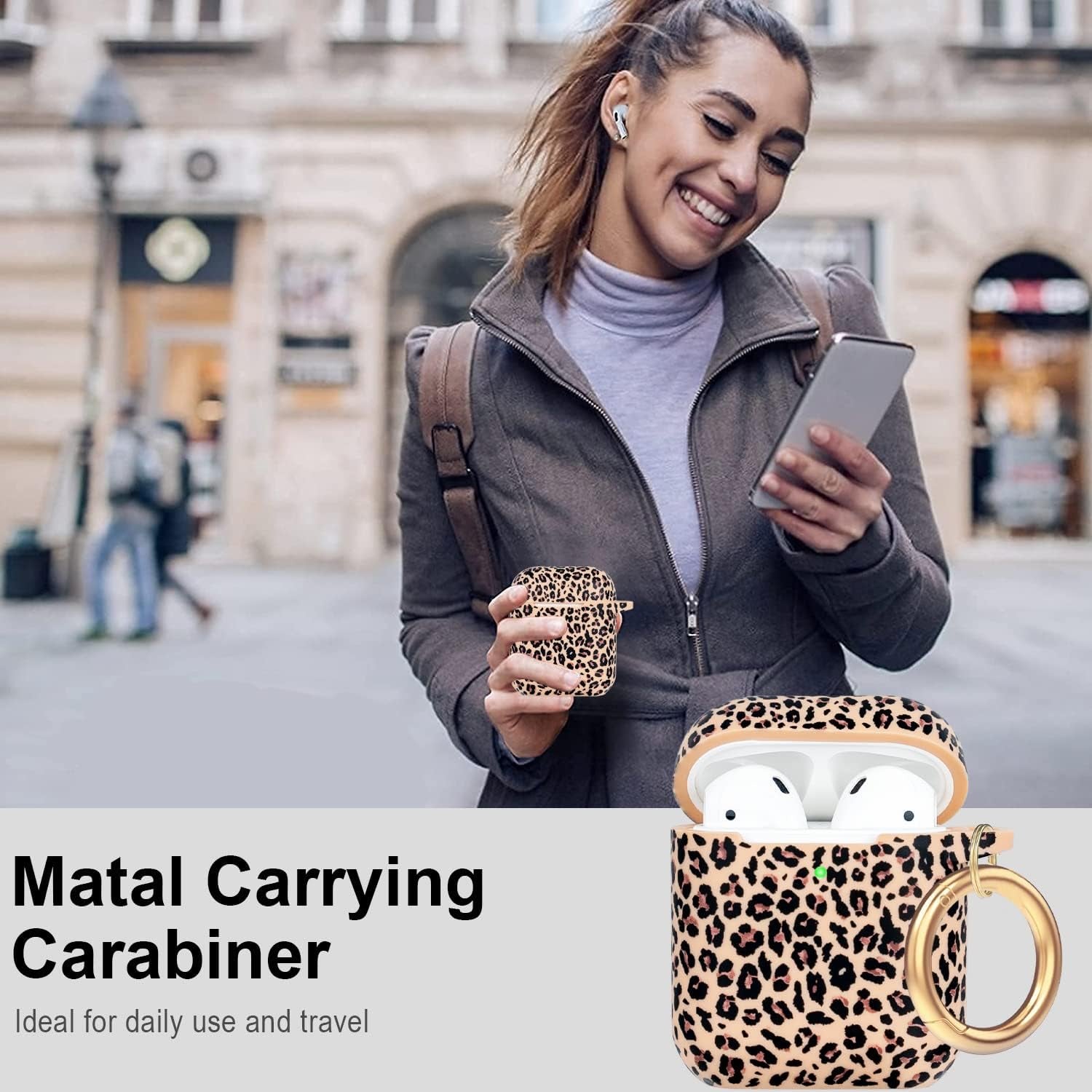 Cheetah Silicone Airpods Case, Gawnock Soft Earpod Case Cover Flexible for Airpods 2Nd/1St Generation Floral Print Cover for Women Girls with Keychain - Khaki Leopard  Gawnock   