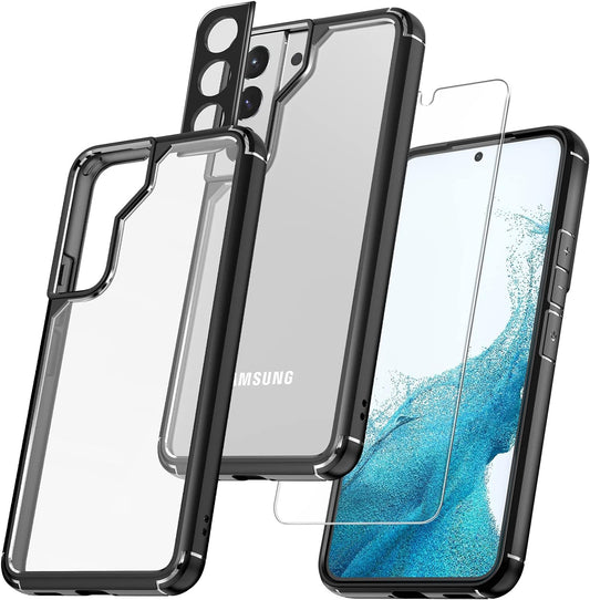 TAURI 5-In-1 Shockproof Galaxy S22 plus Case 6.6" 5G: 2-Pack Tempered Glass + 2 Camera Lens Protectors, Military Grade Slim Cover - Black  TAURI   