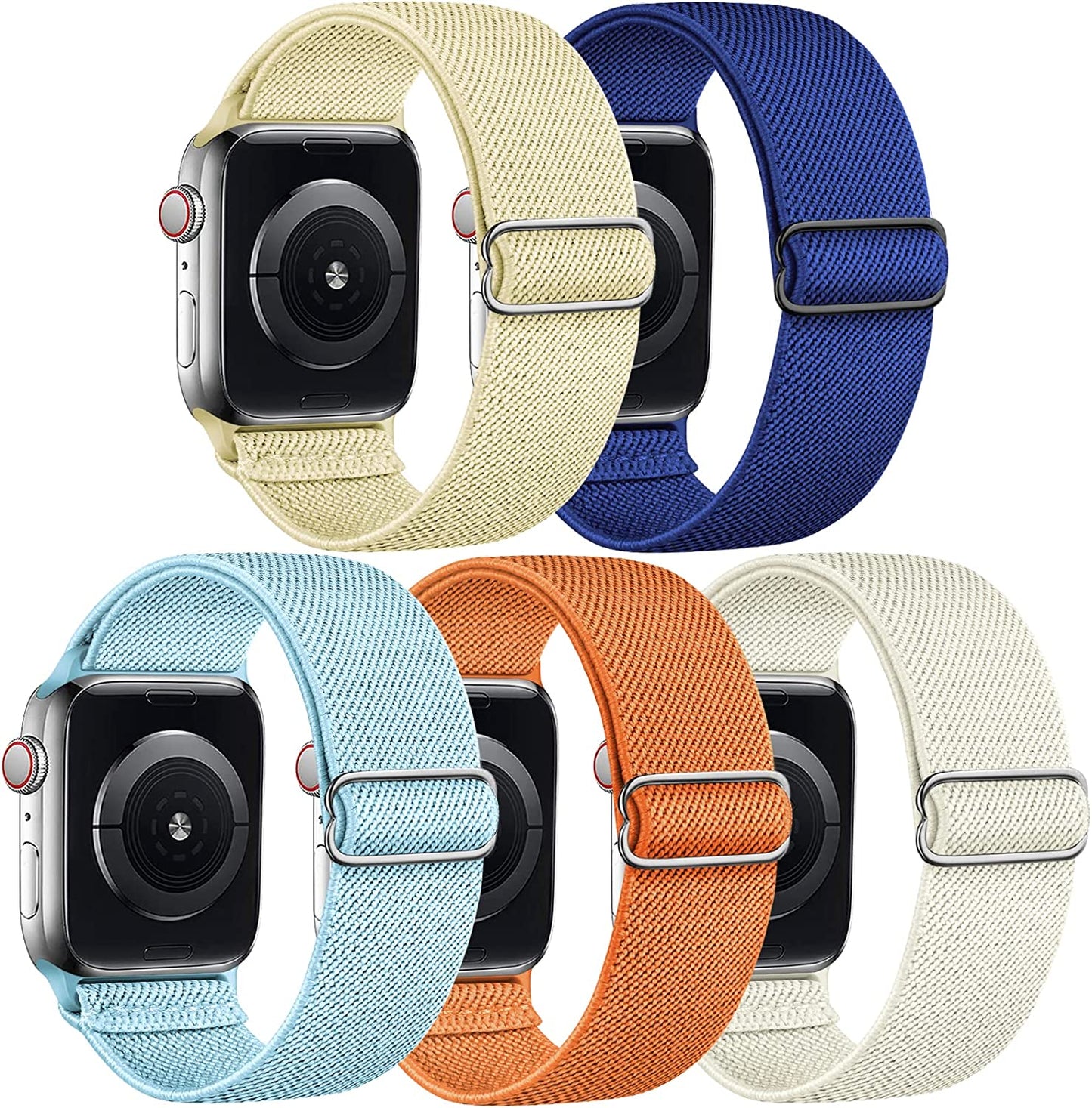 Cangroo 5 Pack Stretchy Nylon Bands Compatible with Apple Watch Band 38Mm 40Mm 41Mm 42Mm 44Mm 45Mm 49Mm for Women Men, Elastic Solo Loop Braided Wristbands for Iwatch SE Ultra Series 8 7 6 5 4 3 2 1  Cangroo Butter/Cobalt/Light Blue/Orange/Starlight 42mm/44mm/45mm/49mm 