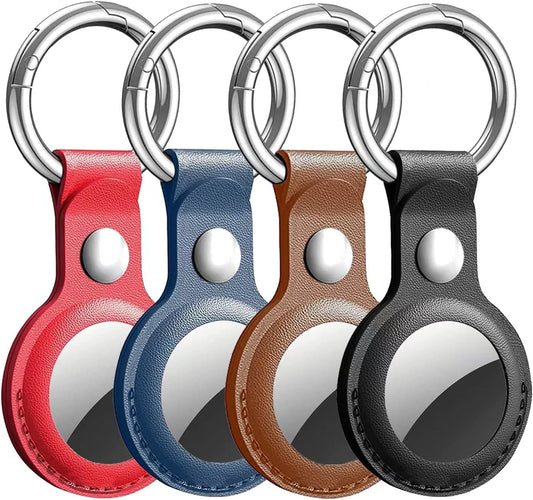 [4 Pack] Protective Air Tag Case for Airtag Holder, PU Leather Airtag Keychain, Anti-Lost Air Tag Key Ring for Airtag, Compatible with Apple Airtag Accessories, Black/Navy/Brown/Red  MIGDURIE   