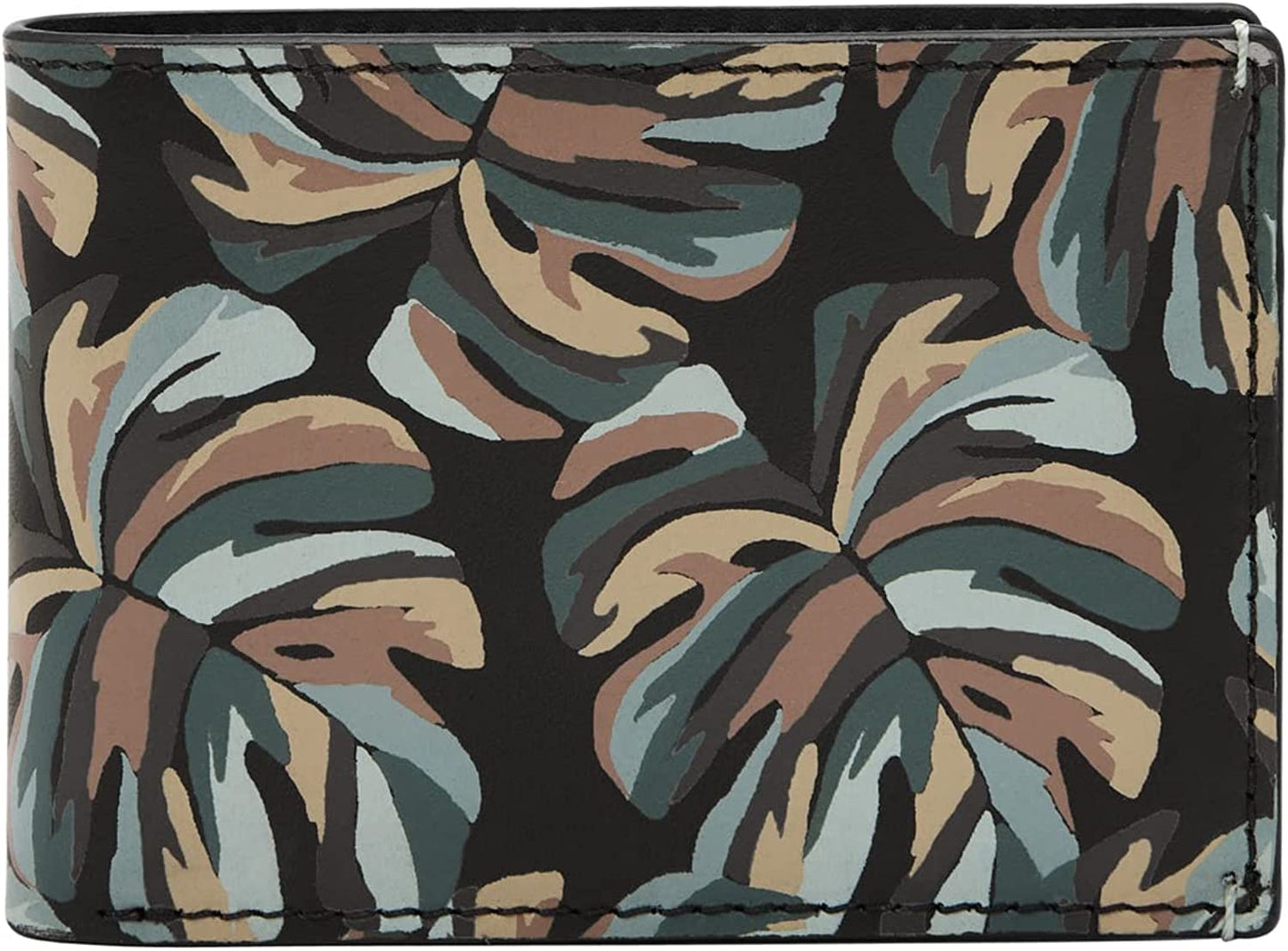 Fossil Men'S Bronson Leather Slim Minimalist Bifold Front Pocket Wallet, Green Multi Palm, (Model: ML4489998)  Fossil   