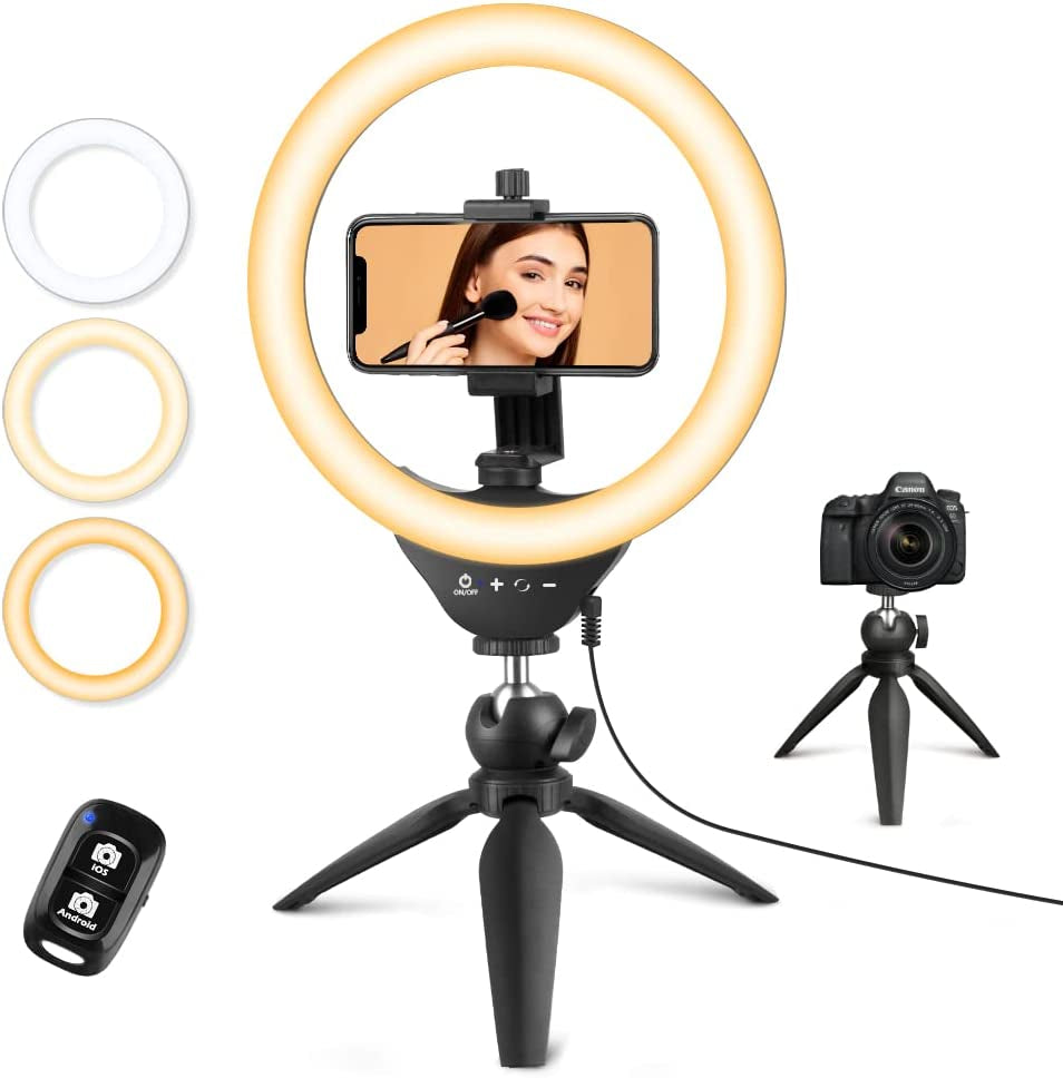 Eicaus Desktop 10'' Selfie Ring Light with Tripod Stand and Cell Phone Holder, Dimmable LED Circle for Computer/Zoom Call/Live Streaming/Makeup/Youtube/Tik Tok, Compatible Most Phones (TBC001)  Eicaus   