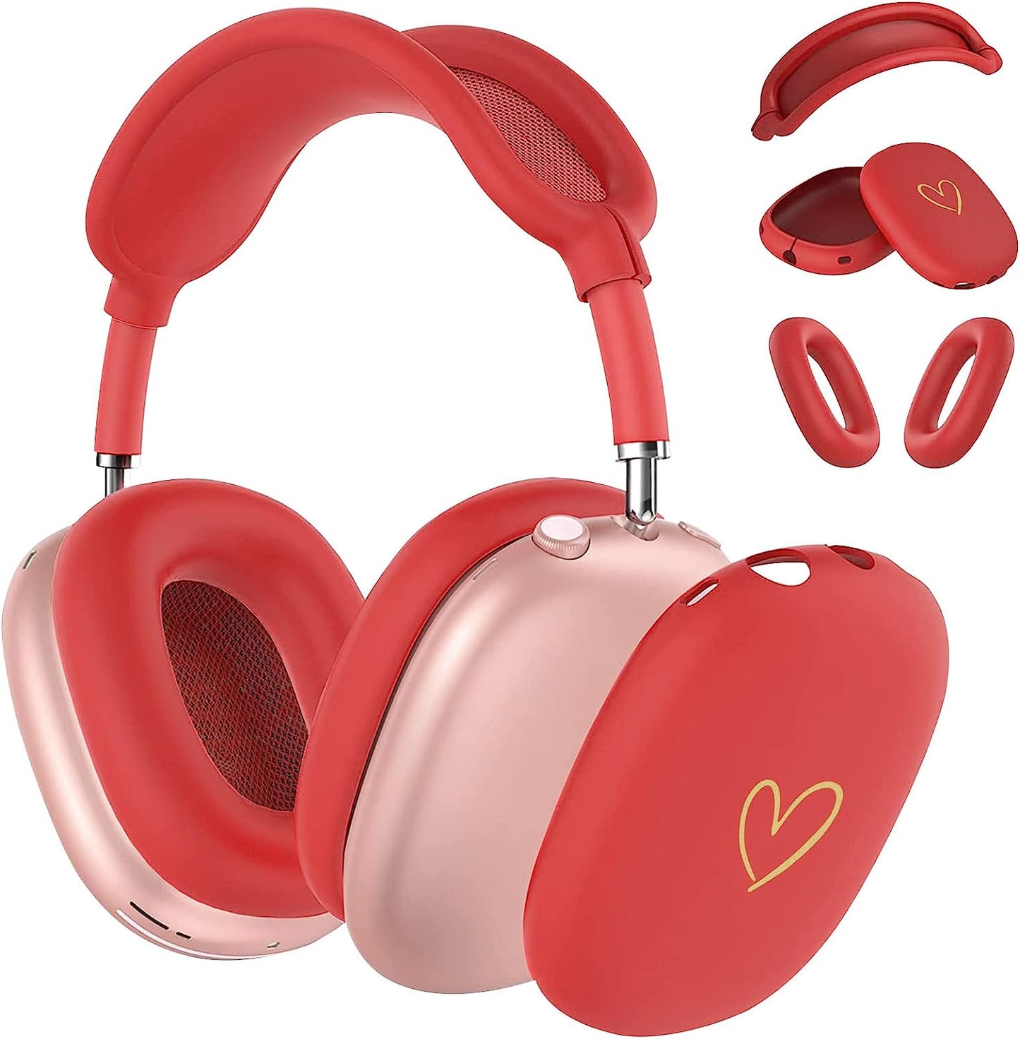 AIIEKZ Case for Airpods Max Headphones,Anti-Scratch Soft Silicone with Gold Heart Pattern Ear Cups Case Cover/Ear Pad Cover/Headband Cover for Apple Airpod Max (Black)  AIIEKZ Red  