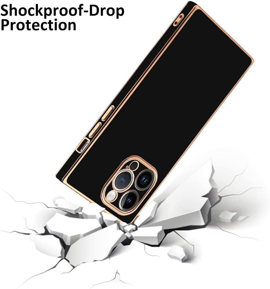 LSL for Iphone 14 Pro Case Square Black Plating Soft TPU Bumper Anti-Drop Anti-Scratch Shock Absorption Protective Wireless Slim Cover Compatible with Iphone 14 Pro 6.1 Inch for Women Girls Men  LSL   