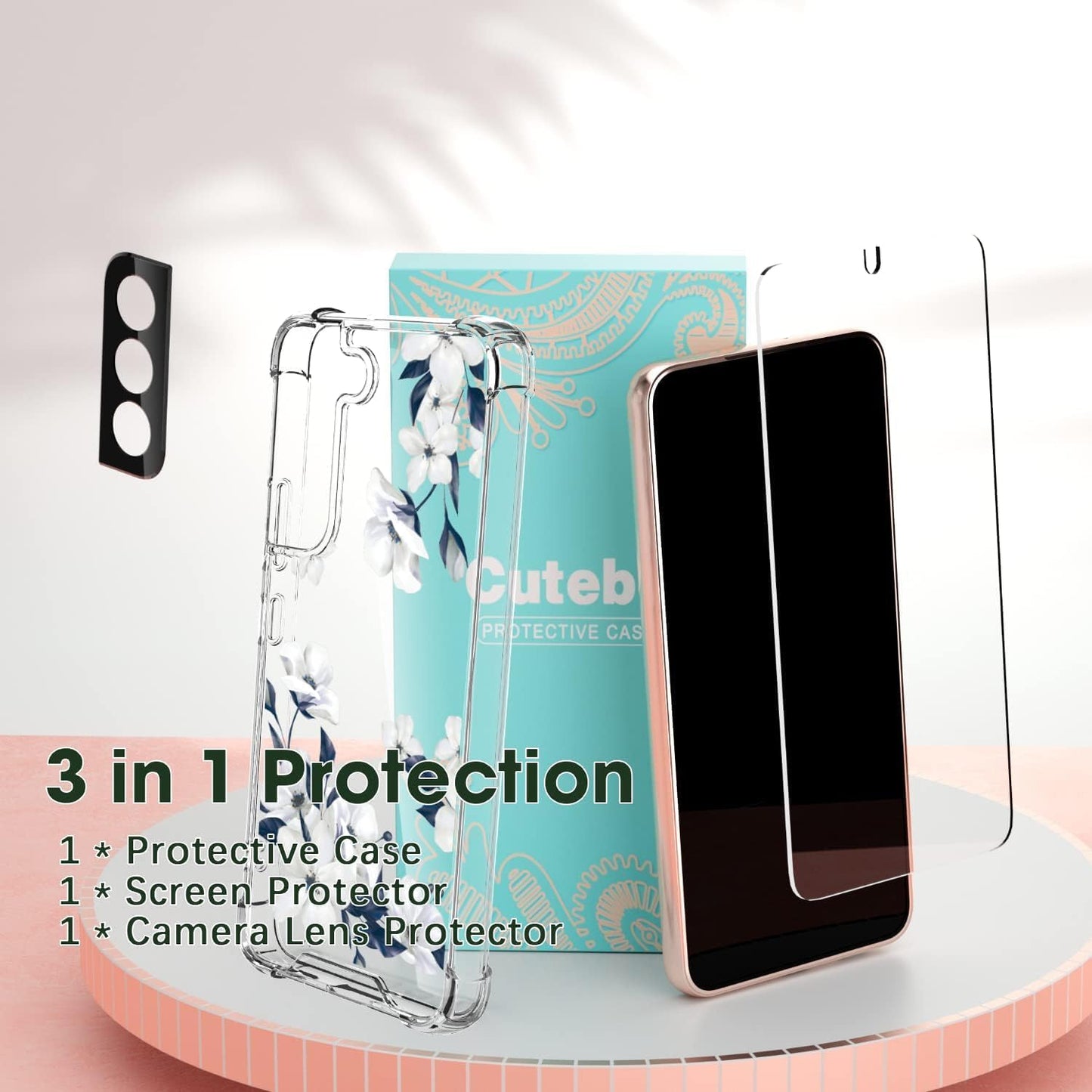 Cutebe Cute Clear Case for Samsung Galaxy S22 6.1 Inch 2022 Released, Shockproof Series Protective Cover with Screen Protector and Camera Lens Protector for Women, Girls  Cutebe   