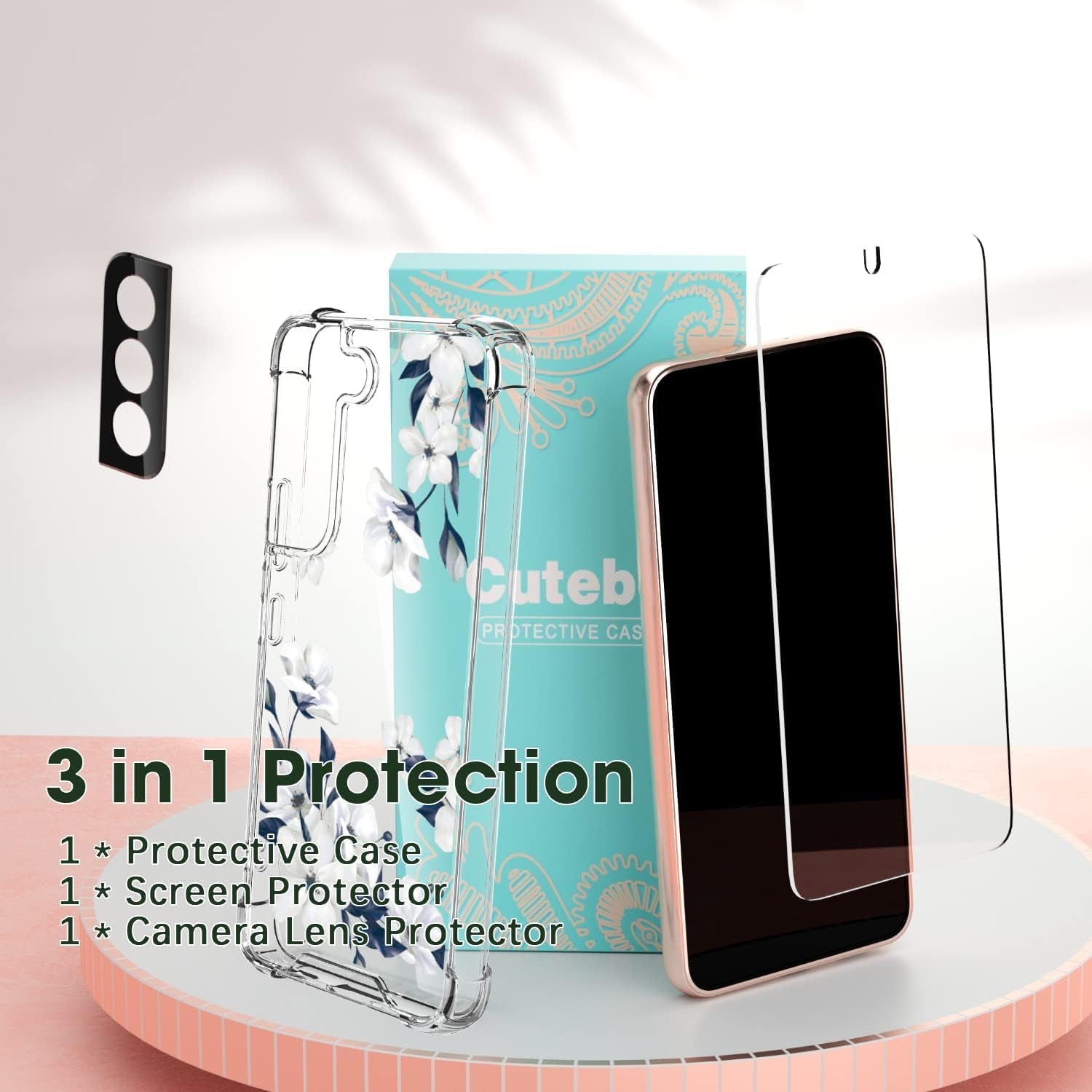 Cutebe Cute Clear Case for Samsung Galaxy S22 6.1 Inch 2022 Released, Shockproof Series Protective Cover with Screen Protector and Camera Lens Protector for Women, Girls  Cutebe   