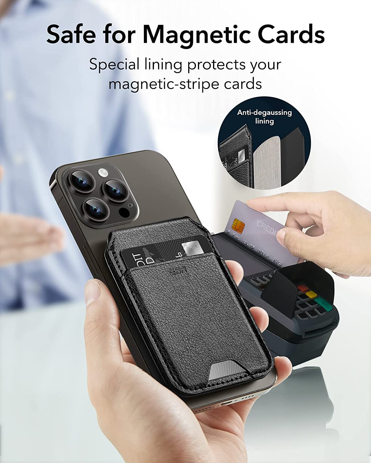 ESR Halolock Vegan Leather Phone Wallet Stand, Magsafe Wallet and Adjustable Stand, Magnetic Wallet Compatible with Iphone 14/13/12 Series, Not Compatible with Iphone 13/12 Mini, 3 Card Holder, Black  Electronic Silk Road Corp   