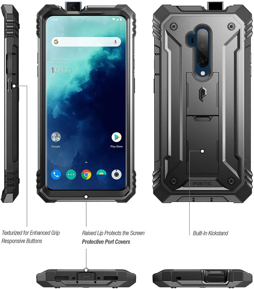 Poetic Revolution Series Designed for Oneplus 7T Pro/Oneplus 7 Pro, Full-Body Rugged Dual-Layer Shockproof Protective Cover with Kickstand and Built-In-Screen Protector, Black  Poetic   